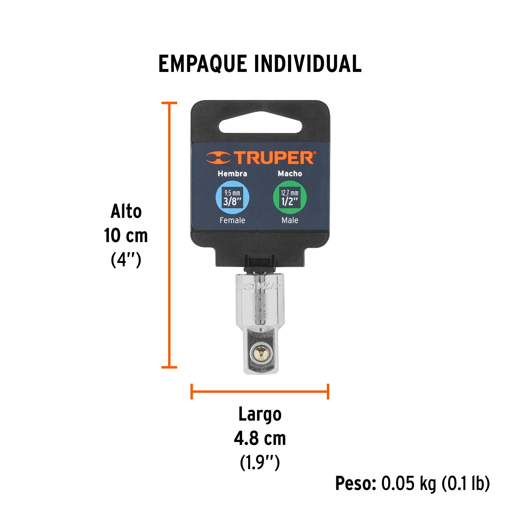 Adaptador para matraca de cuadro 3/8" a cuadro 1/2"