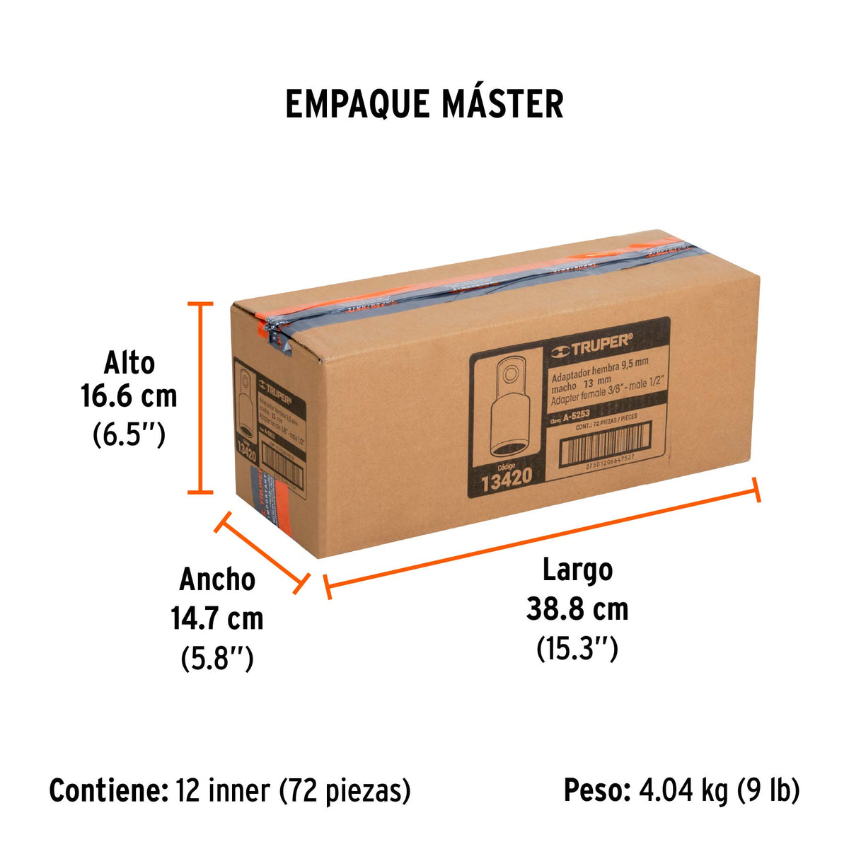 Adaptador para matraca de cuadro 3/8" a cuadro 1/2"