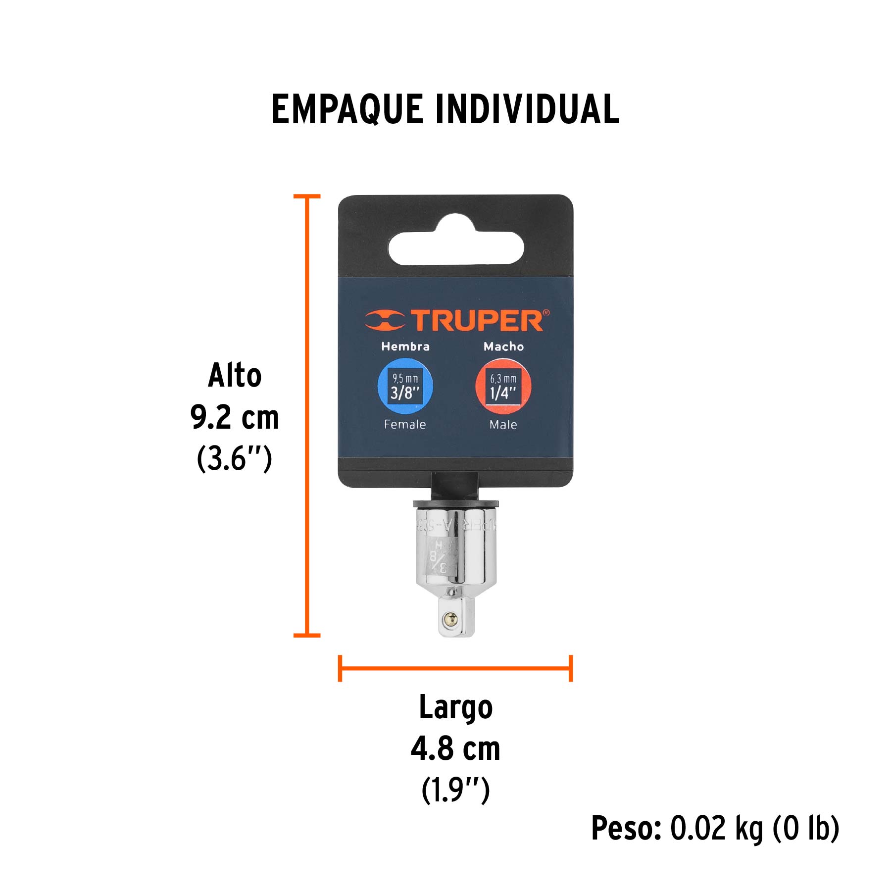 Adaptador para matraca de cuadro 3/8" a cuadro 1/4"