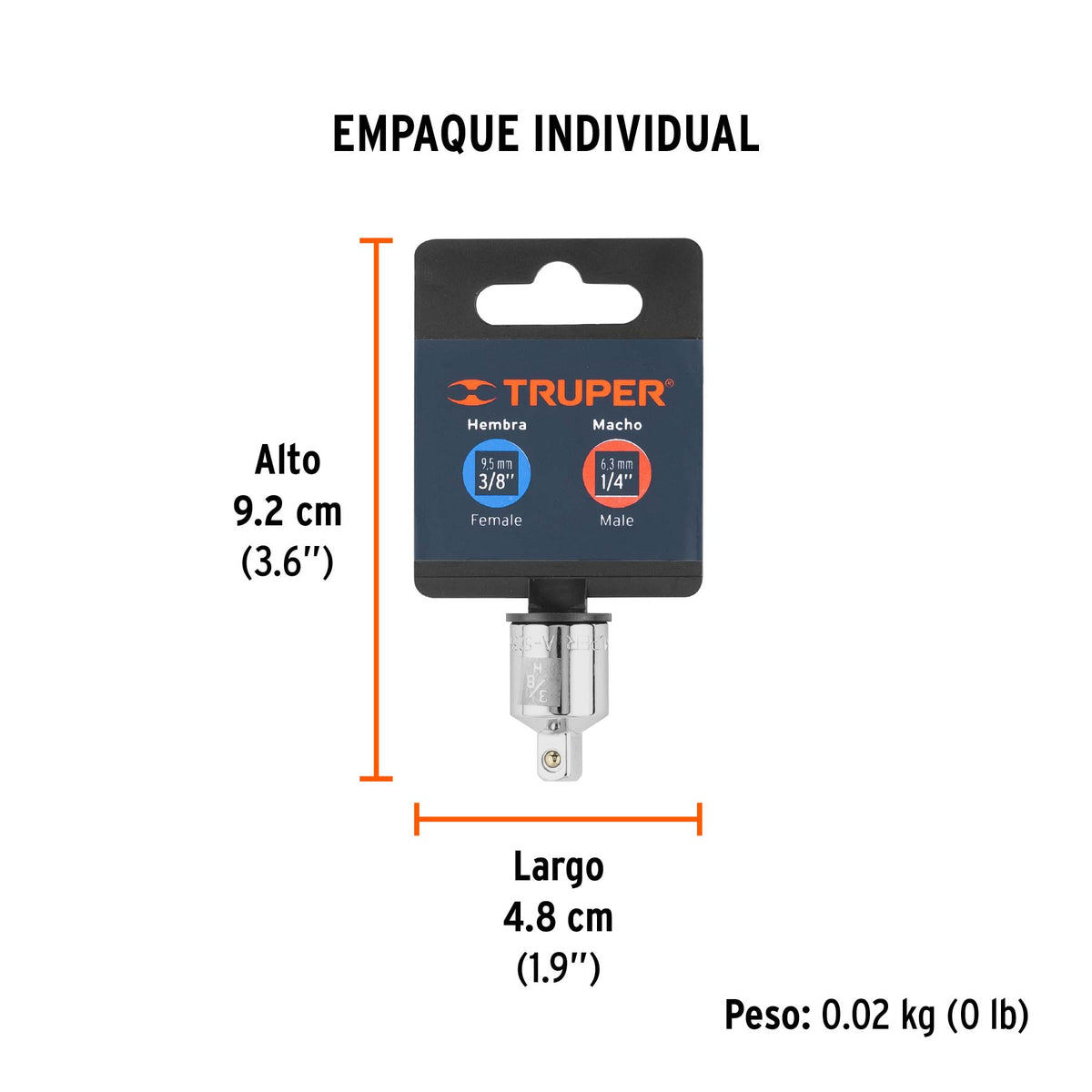 Adaptador para matraca de cuadro 3/8" a cuadro 1/4"