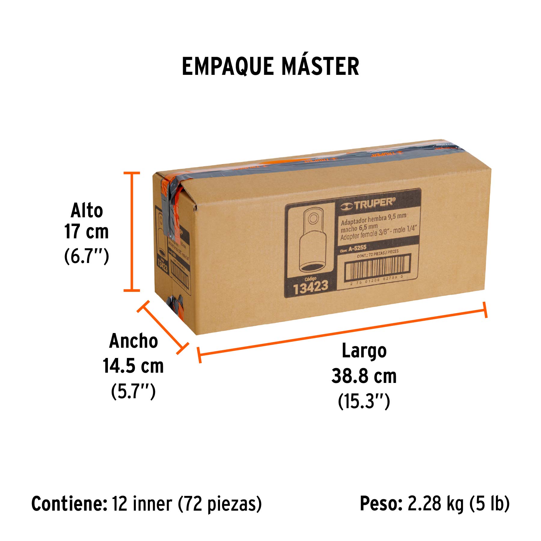 Adaptador para matraca de cuadro 3/8" a cuadro 1/4"