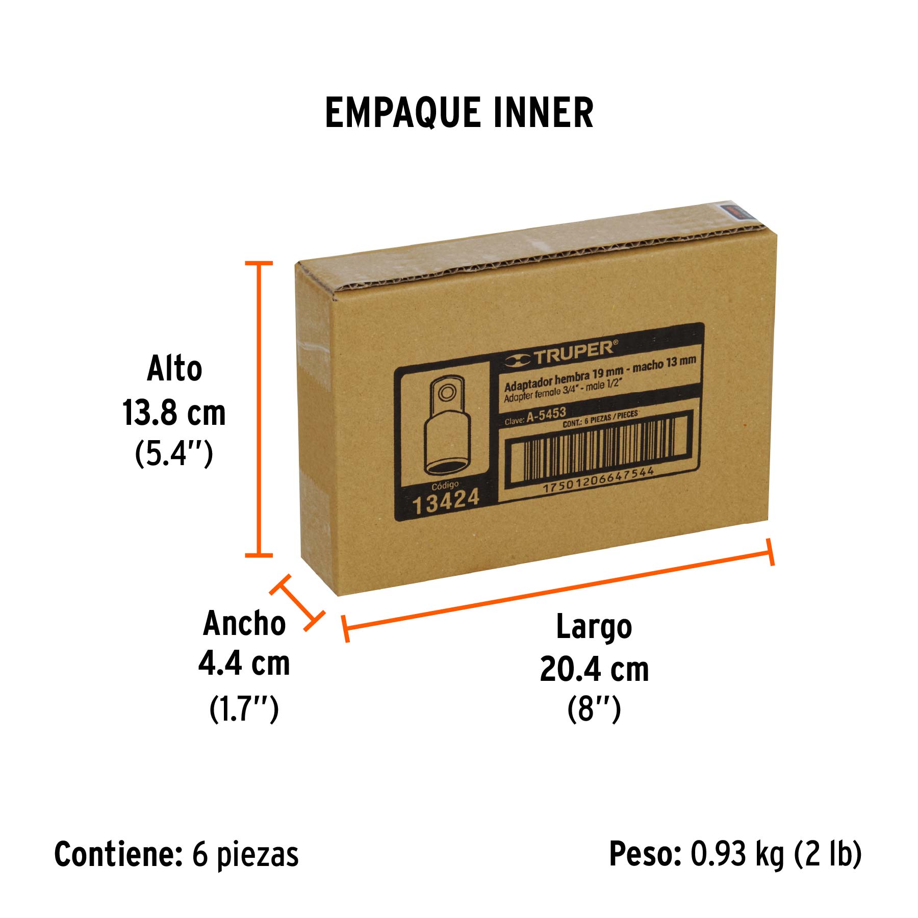 Adaptador para matraca de cuadro 3/4" a cuadro 1/2"