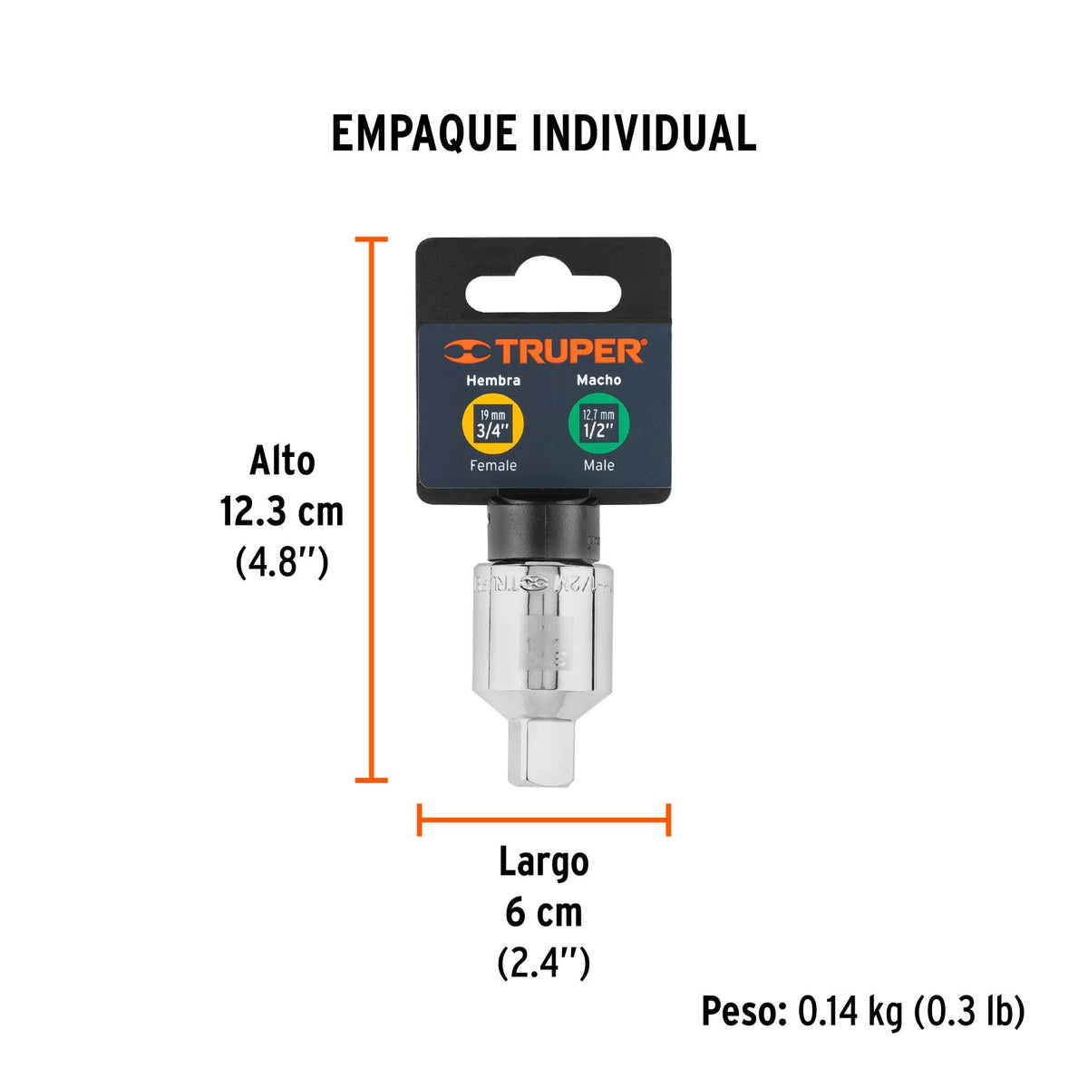 Adaptador para matraca de cuadro 3/4" a cuadro 1/2"