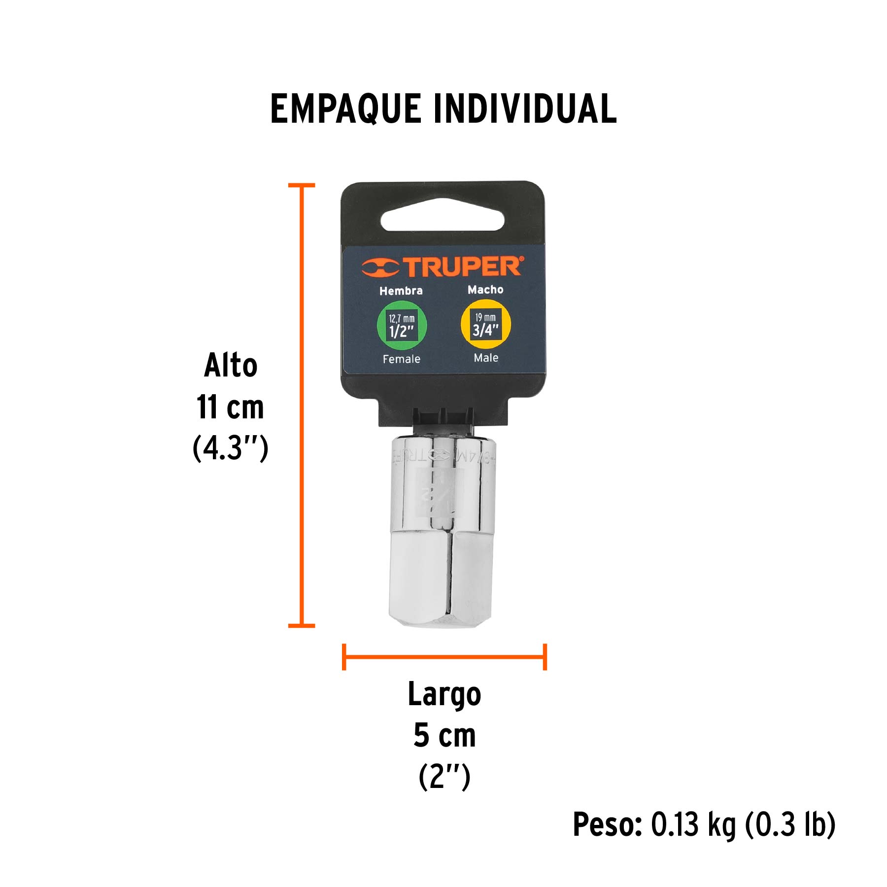 Adaptador para matraca de cuadro 1/2" a cuadro 3/4"