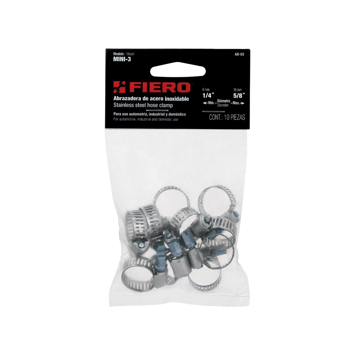 Mini-abrazadera reforzada #3, 7/32 - 5/8", bolsa con 10 pzas