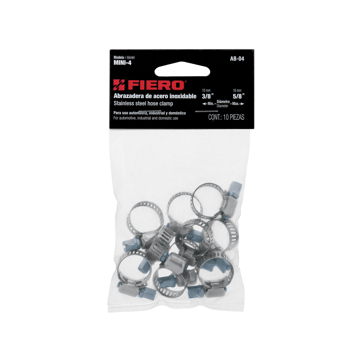 Mini-abrazadera reforzada, # 4, 3/8 - 5/8", bolsa 10 pzas