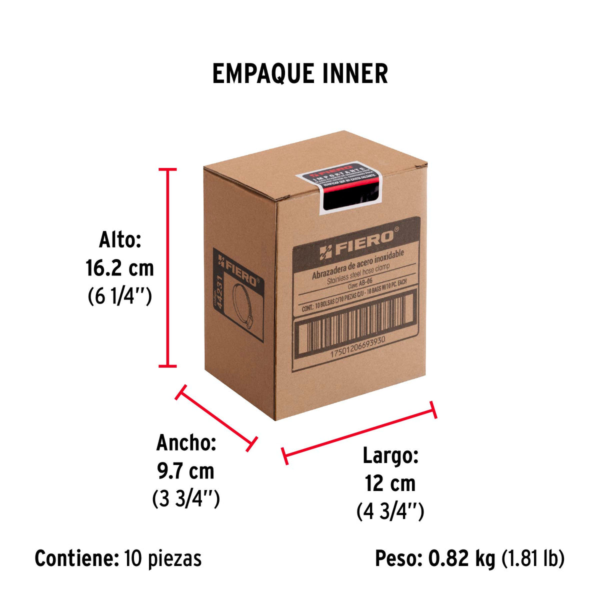 Mini-abrazadera reforzada, # 6, 1/2 - 3/4", bolsa 10 pzas