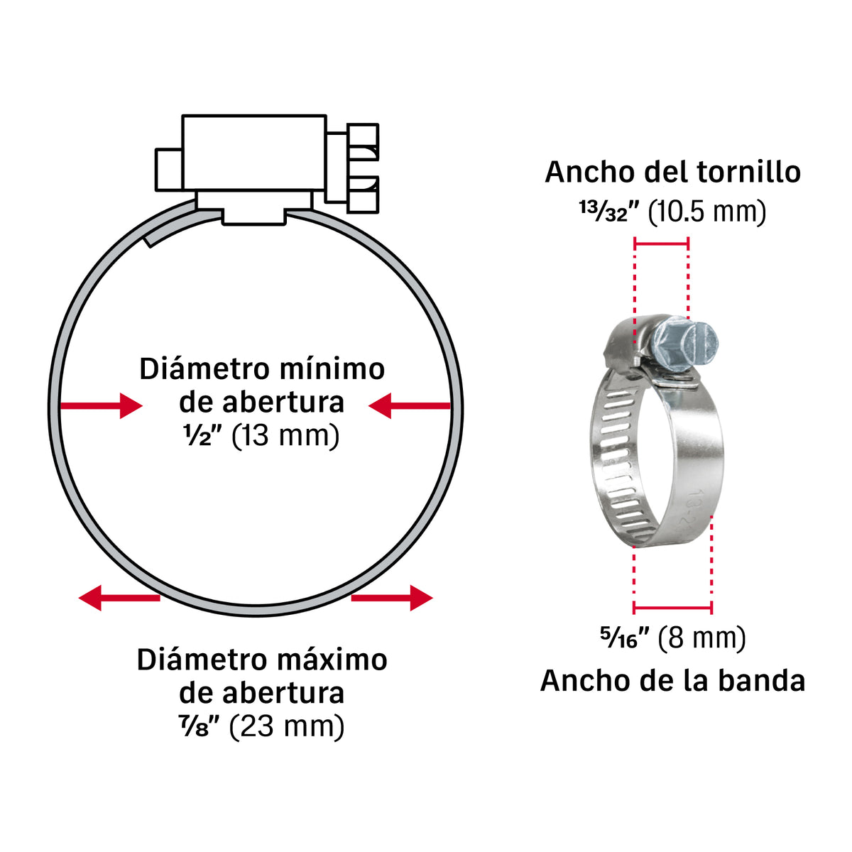 Mini-abrazadera reforzada #7, 1/2 - 7/8", bolsa con 10 pzas
