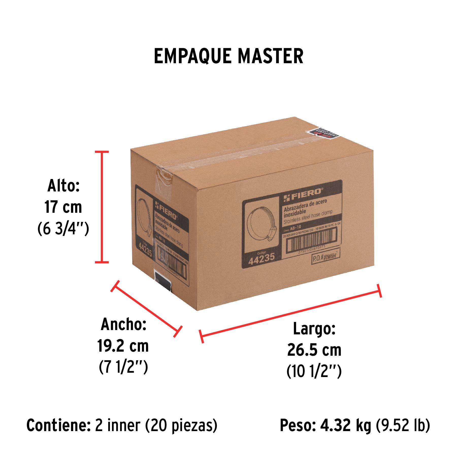 Abrazadera reforzada, # 10, 3/4 - 1-1/16", bolsa 10 pzas