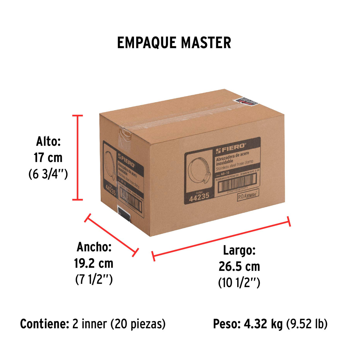 Abrazadera reforzada, # 10, 3/4 - 1-1/16", bolsa 10 pzas