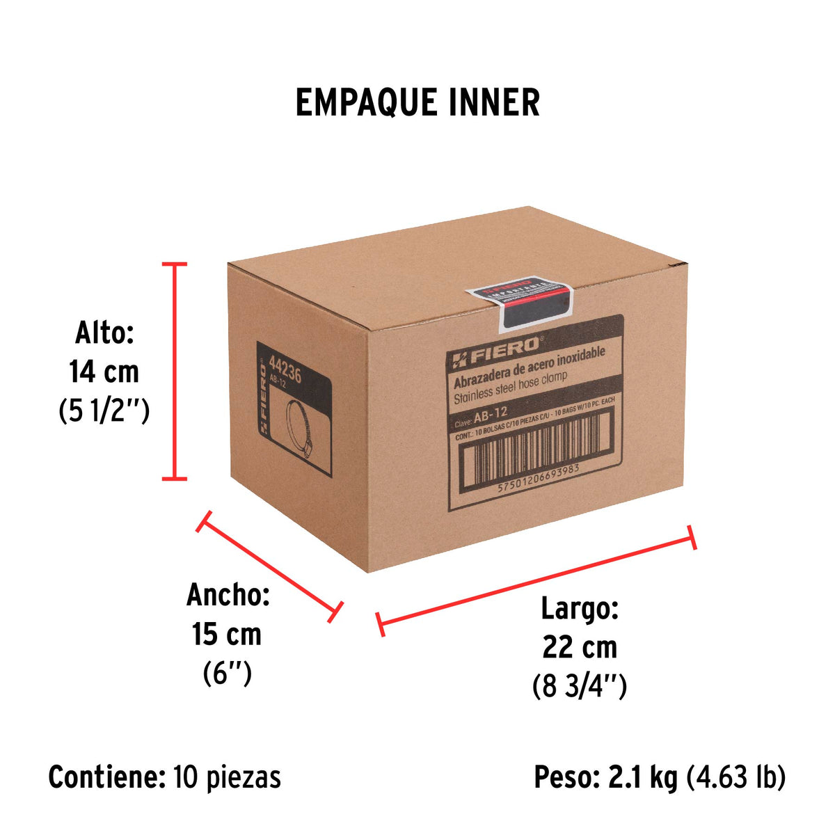 Abrazadera reforzada, # 12, 5/8 - 1-1/4", bolsa 10 pzas