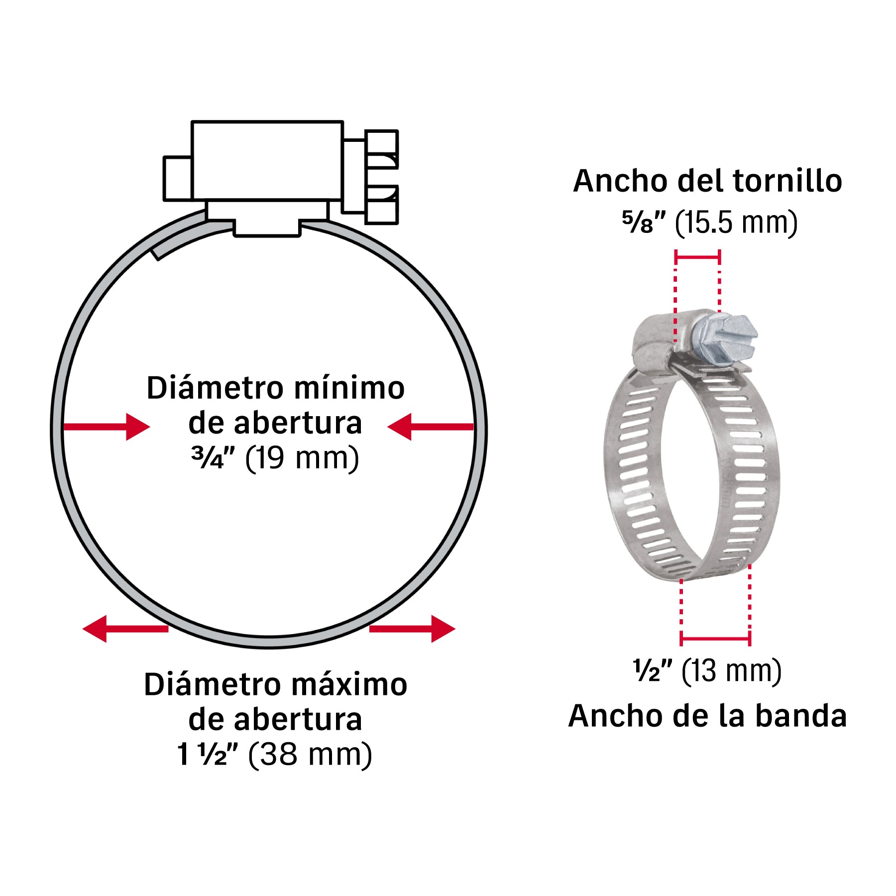 Abrazadera reforzada, # 16, 3/4 - 1-1/2", bolsa 10 pzas