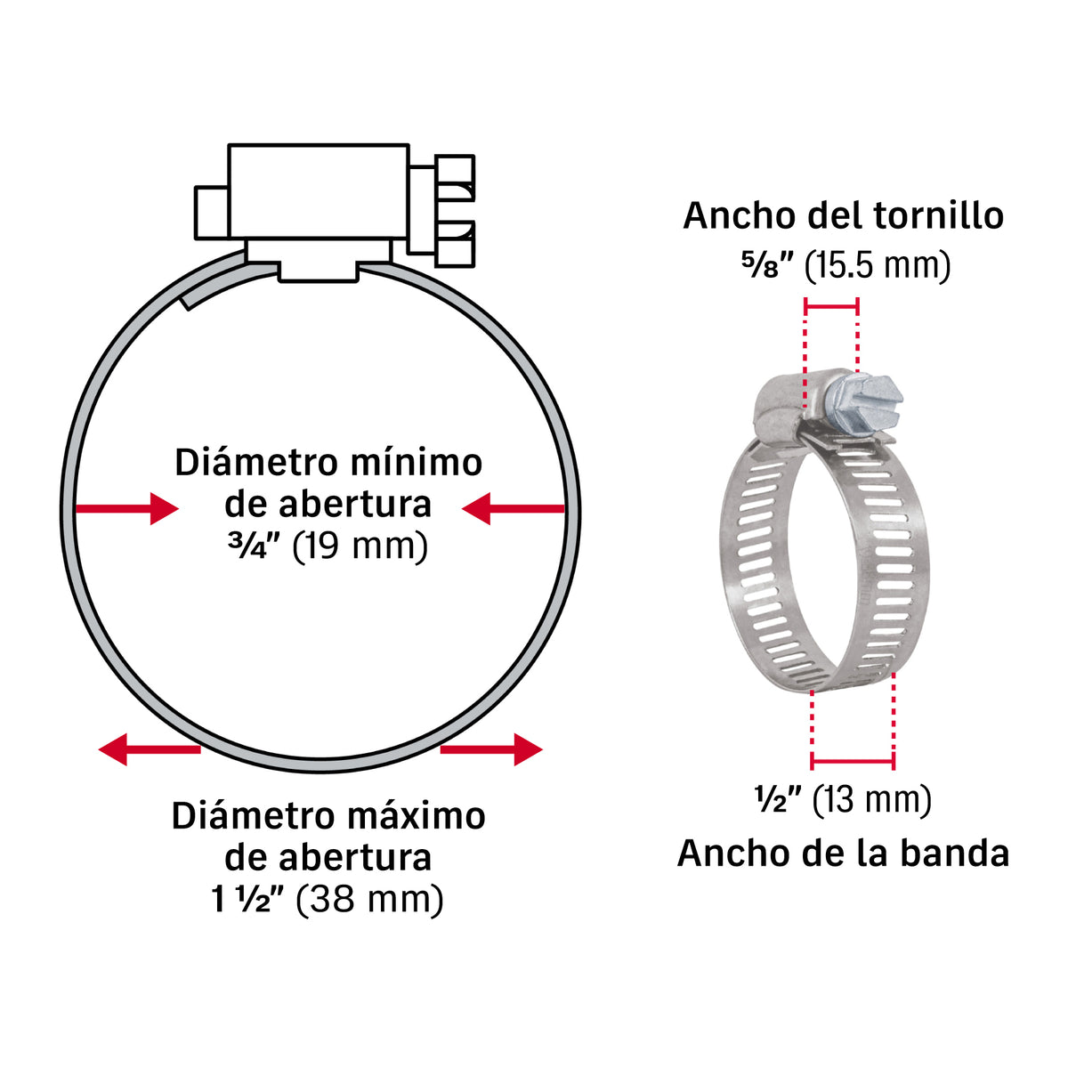 Abrazadera reforzada, # 16, 3/4 - 1-1/2", bolsa 10 pzas