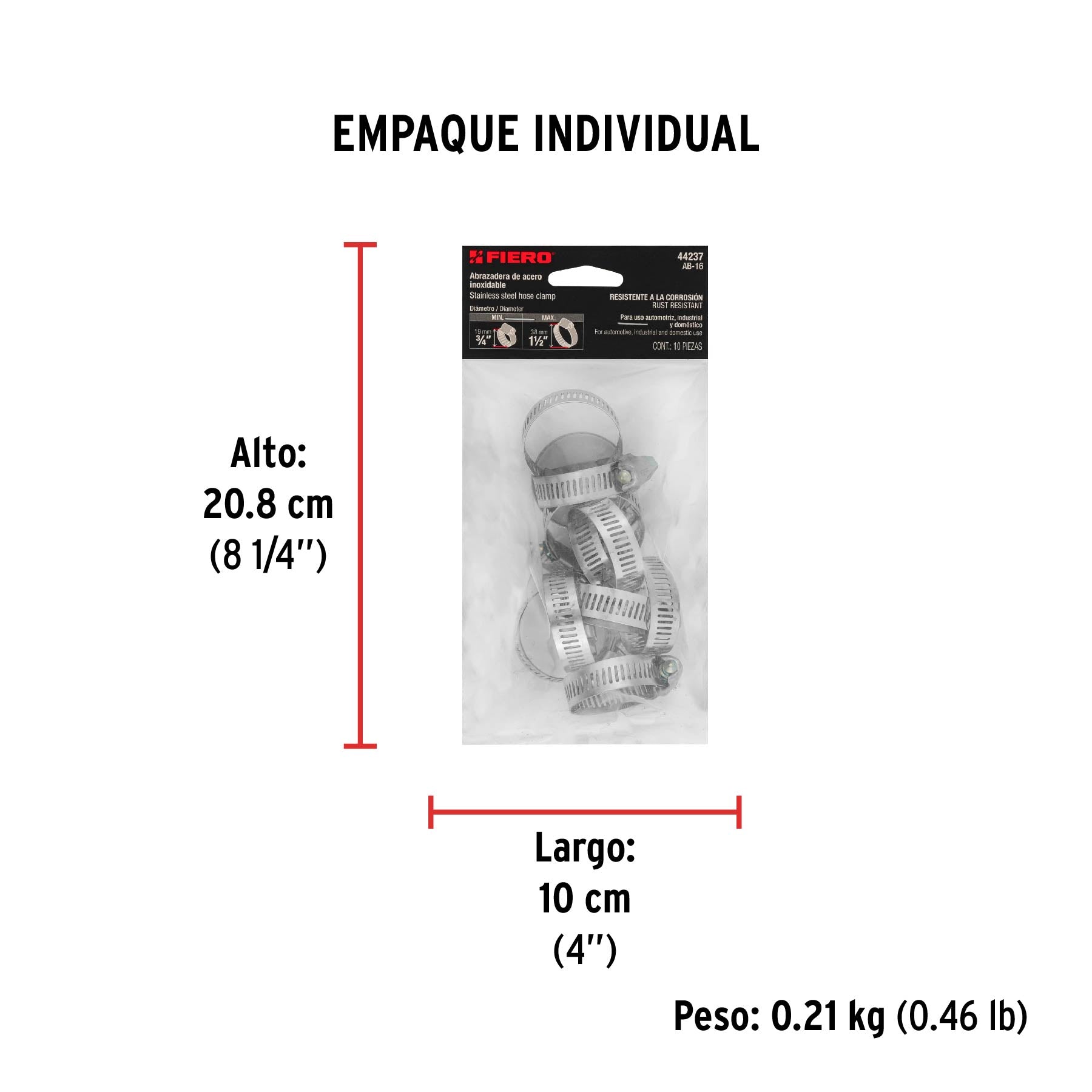 Abrazadera reforzada, # 16, 3/4 - 1-1/2", bolsa 10 pzas