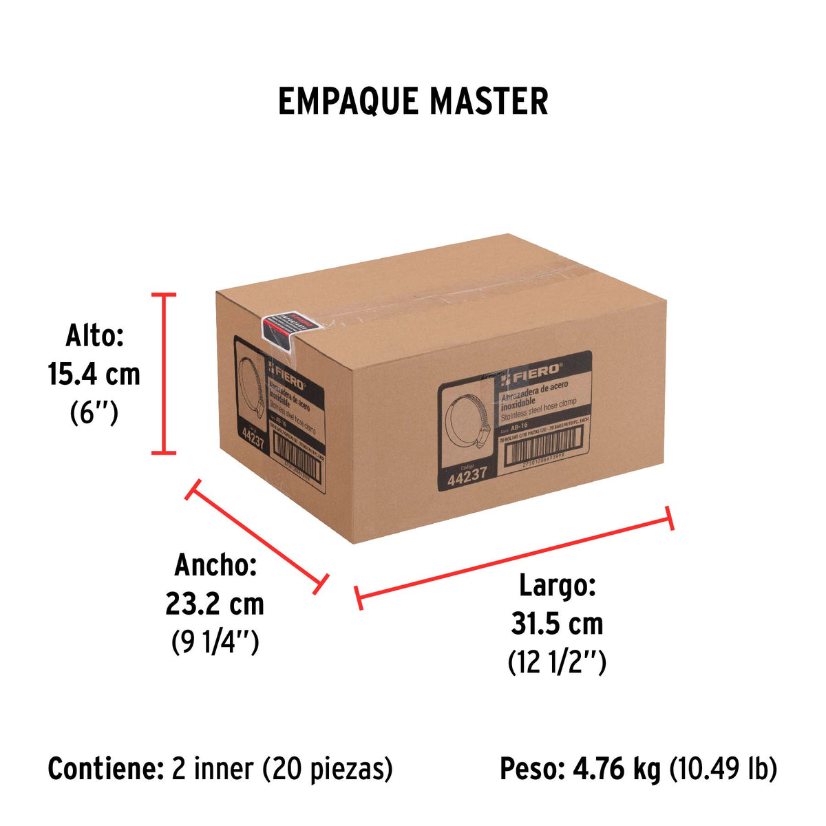 Abrazadera reforzada, # 16, 3/4 - 1-1/2", bolsa 10 pzas