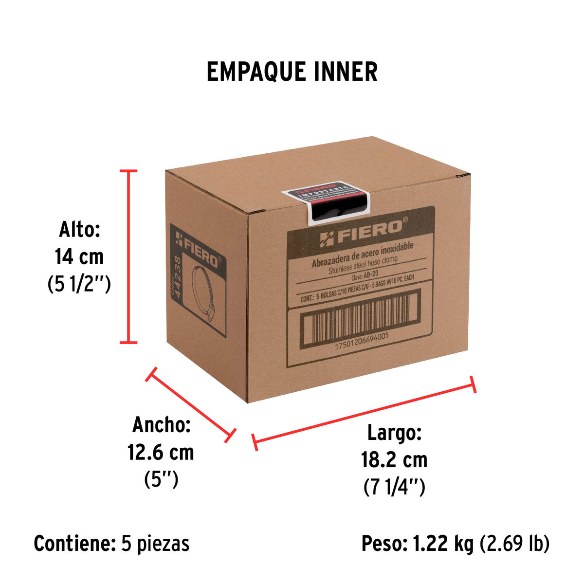 Abrazadera reforzada, # 20, 3/4 - 1-3/4" , bolsa 10 pzas