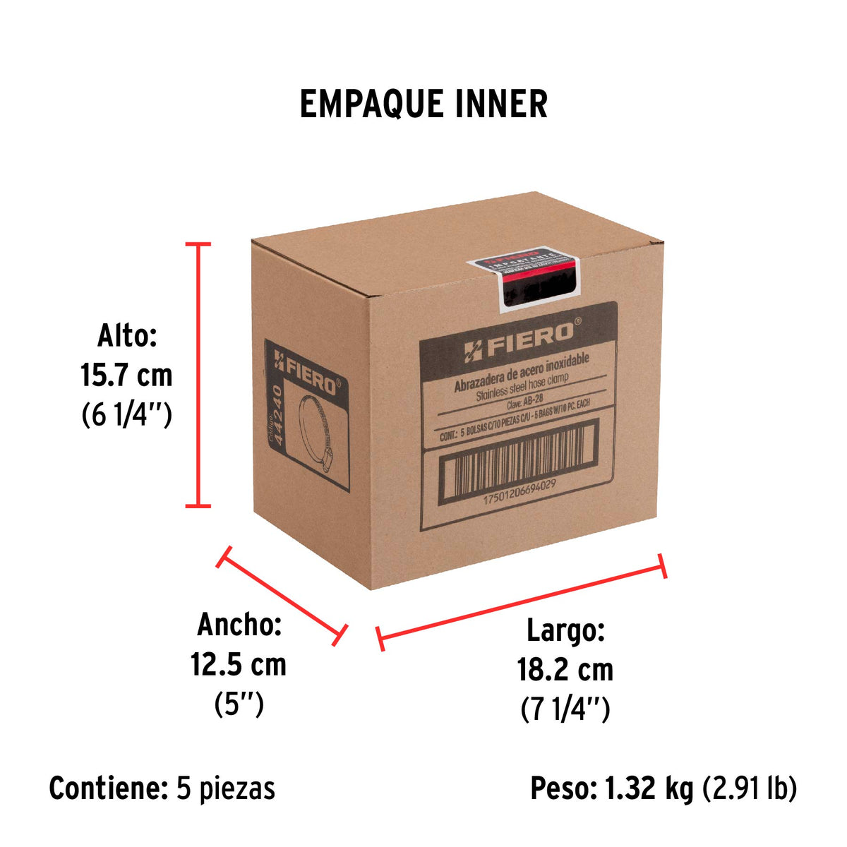 Abrazadera reforzada, # 28, 1-1/2 - 2-1/4", bolsa 10 pzas