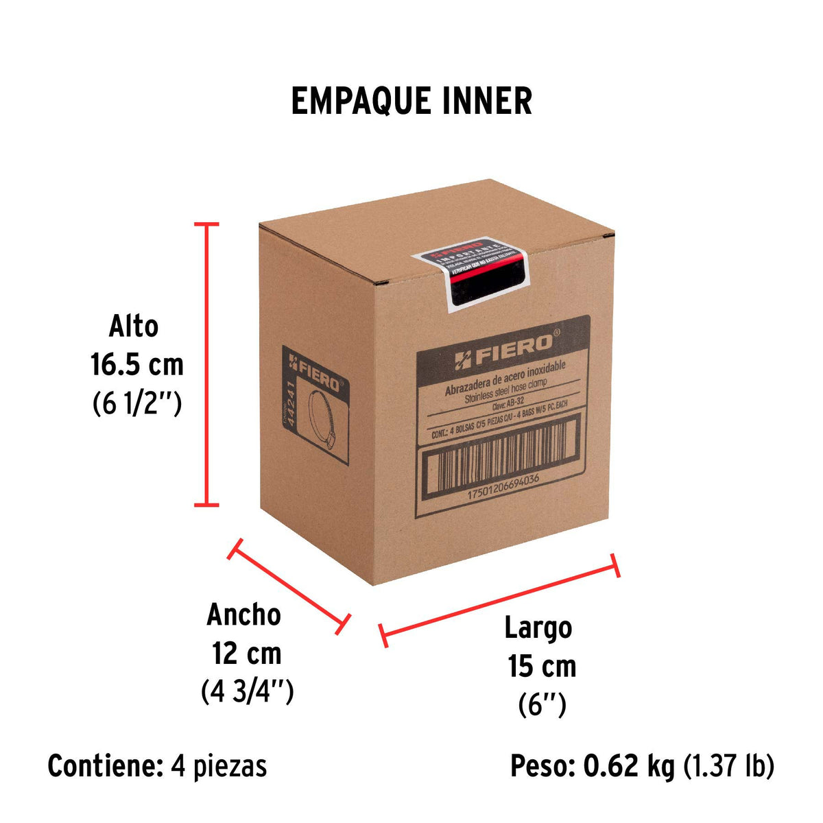 Abrazadera reforzada, # 32, 1-9/16 - 2-1/2", bolsa 5 pzas