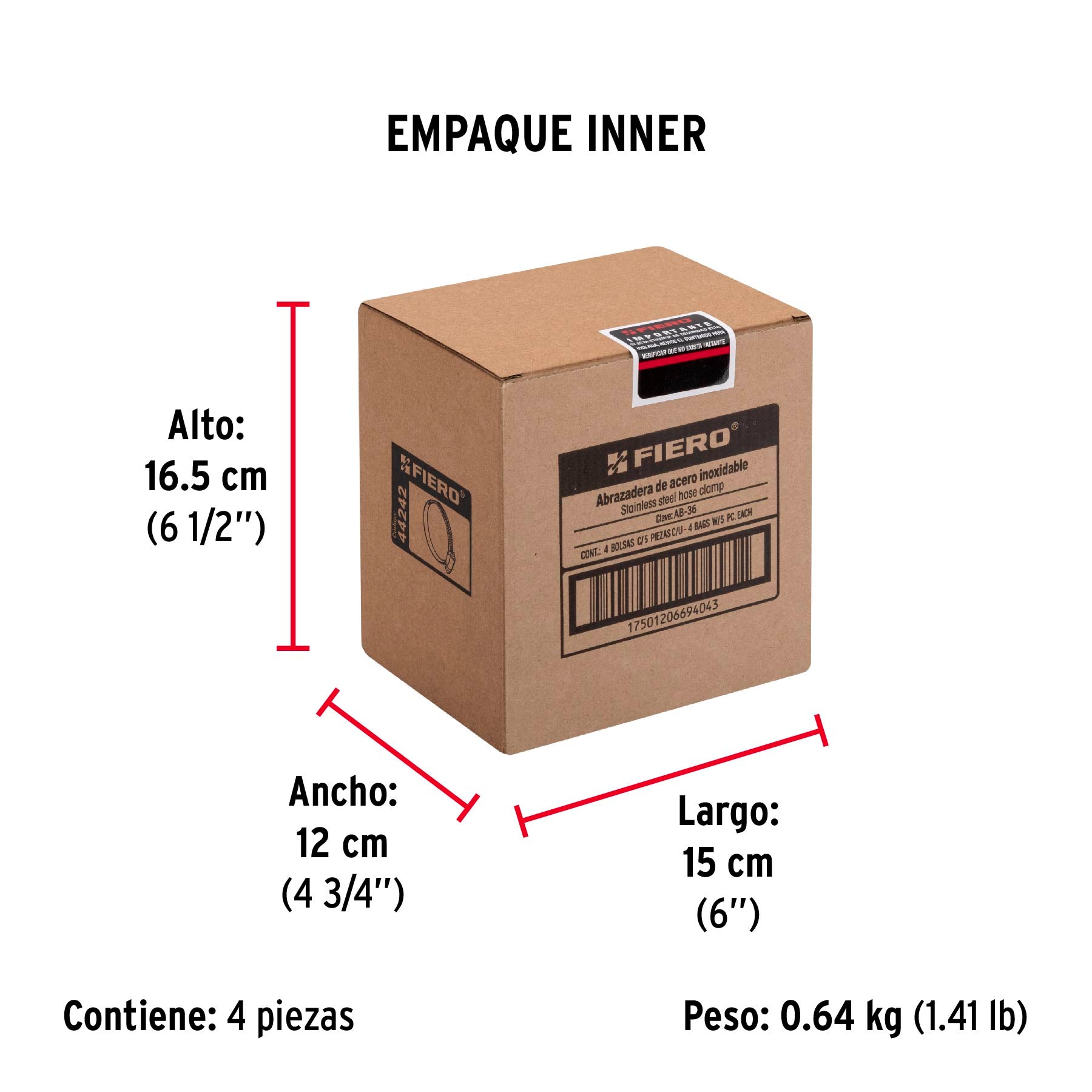 Abrazadera reforzada, # 36, 1-13/16 - 2-3/4", 5 piezas