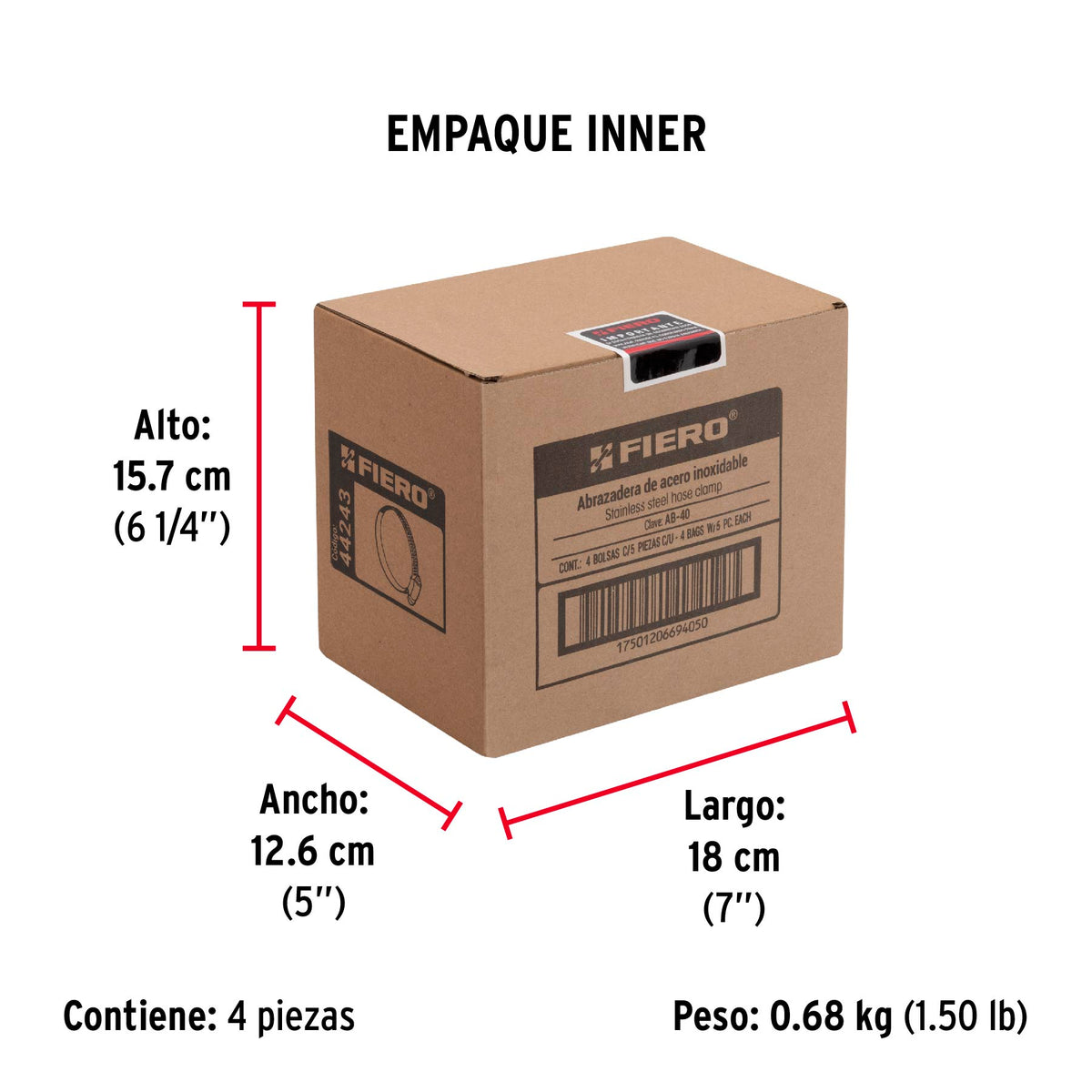Abrazadera reforzada, # 40, 2-1/4 - 3", bolsa 5 piezas