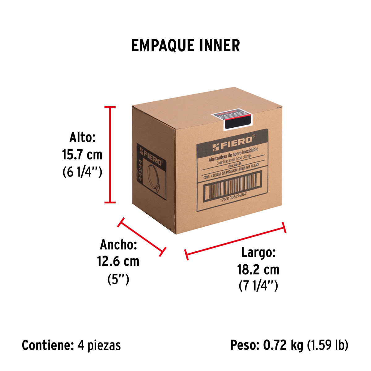 Abrazadera reforzada, # 44, 2-5/8 - 3-1/4", bolsa 5 pzas