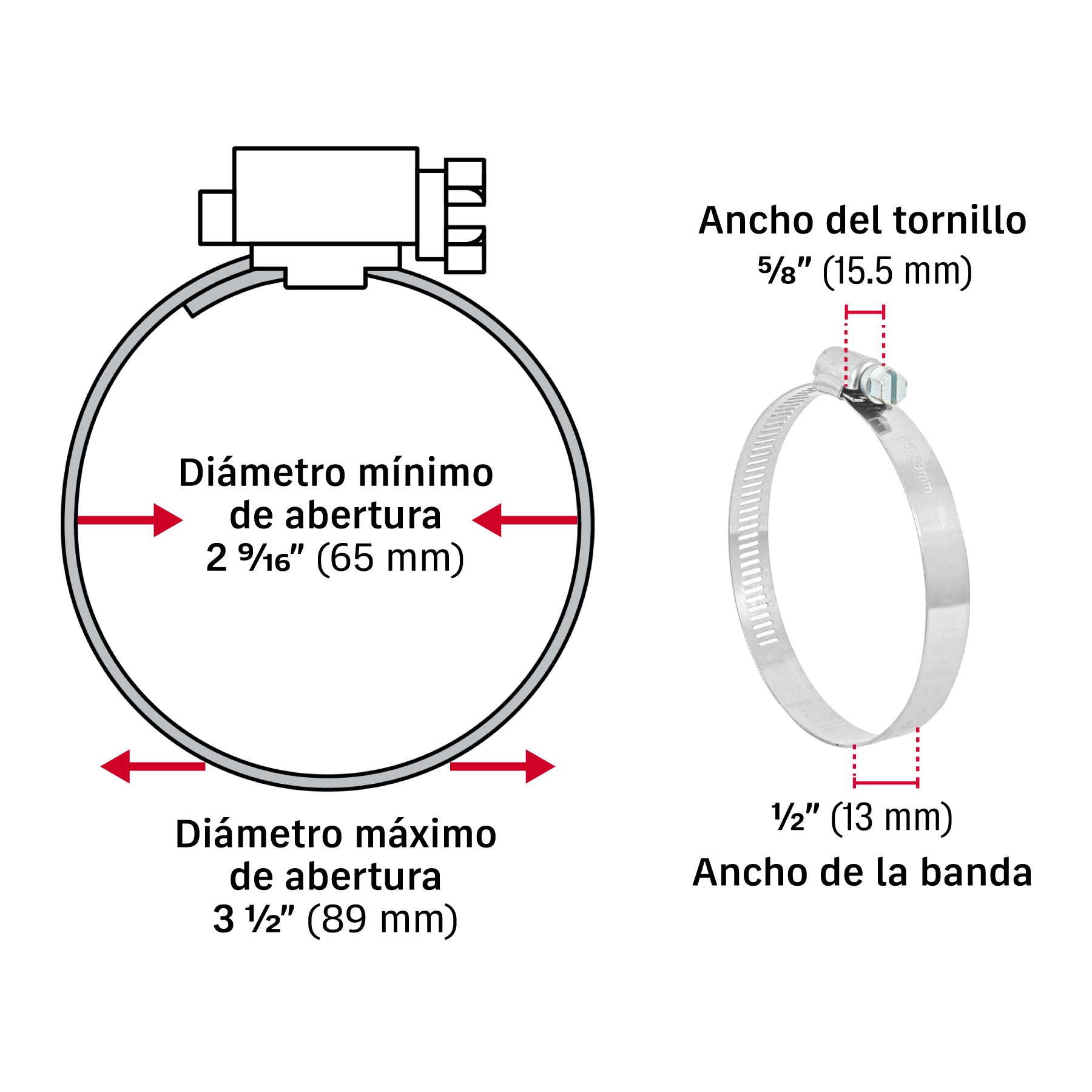 Abrazadera reforzada, # 48, 2-9/16 - 3-1/2", bolsa 5 pzas