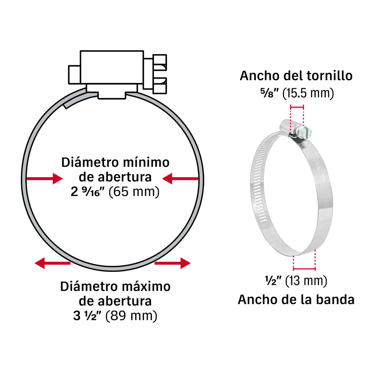 Abrazadera reforzada, # 48, 2-9/16 - 3-1/2", bolsa 5 pzas