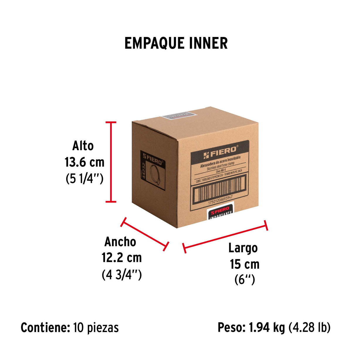 Abrazadera reforzada, # 4, 3/8 - 5/8", bolsa 10 pzas