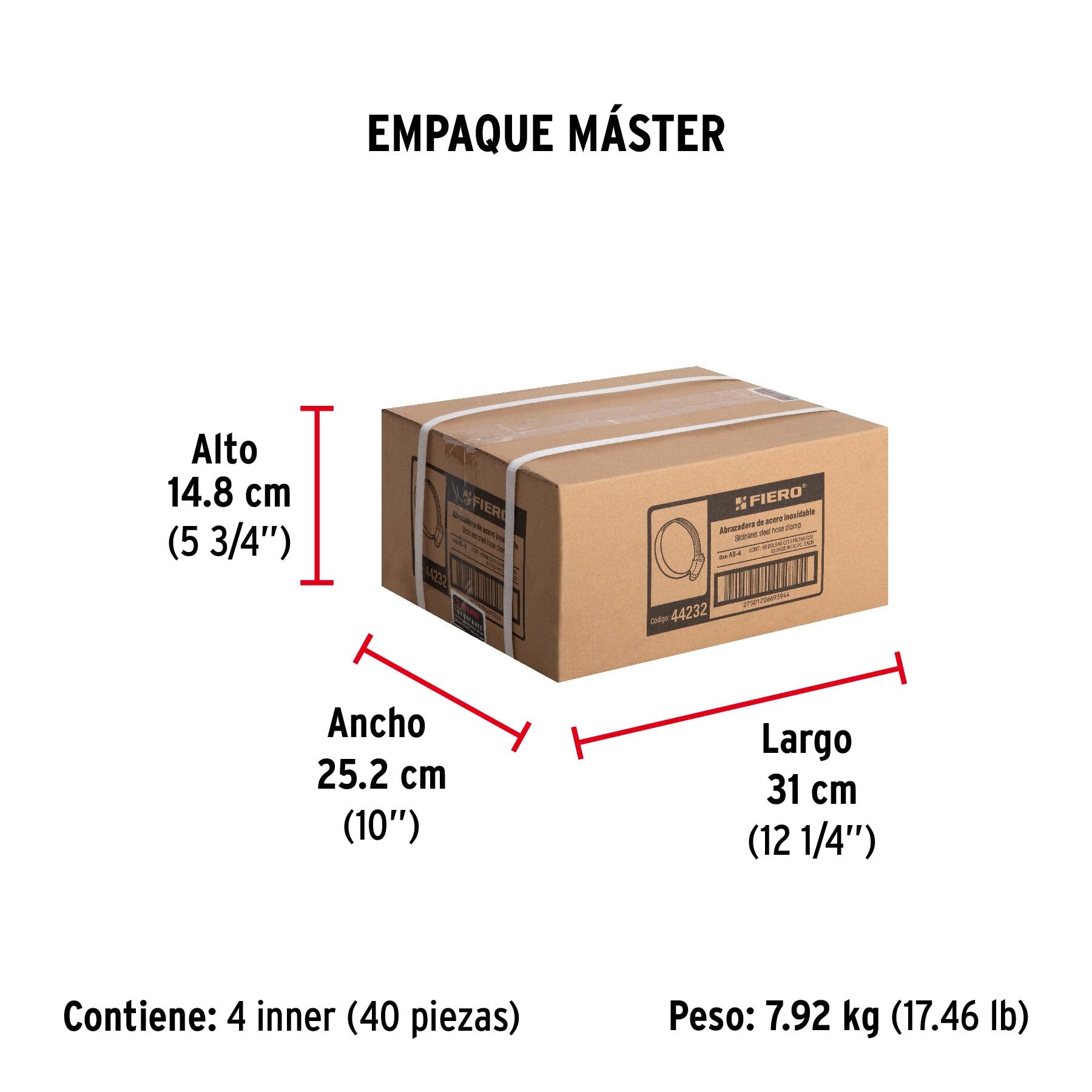 Abrazadera reforzada, # 4, 3/8 - 5/8", bolsa 10 pzas