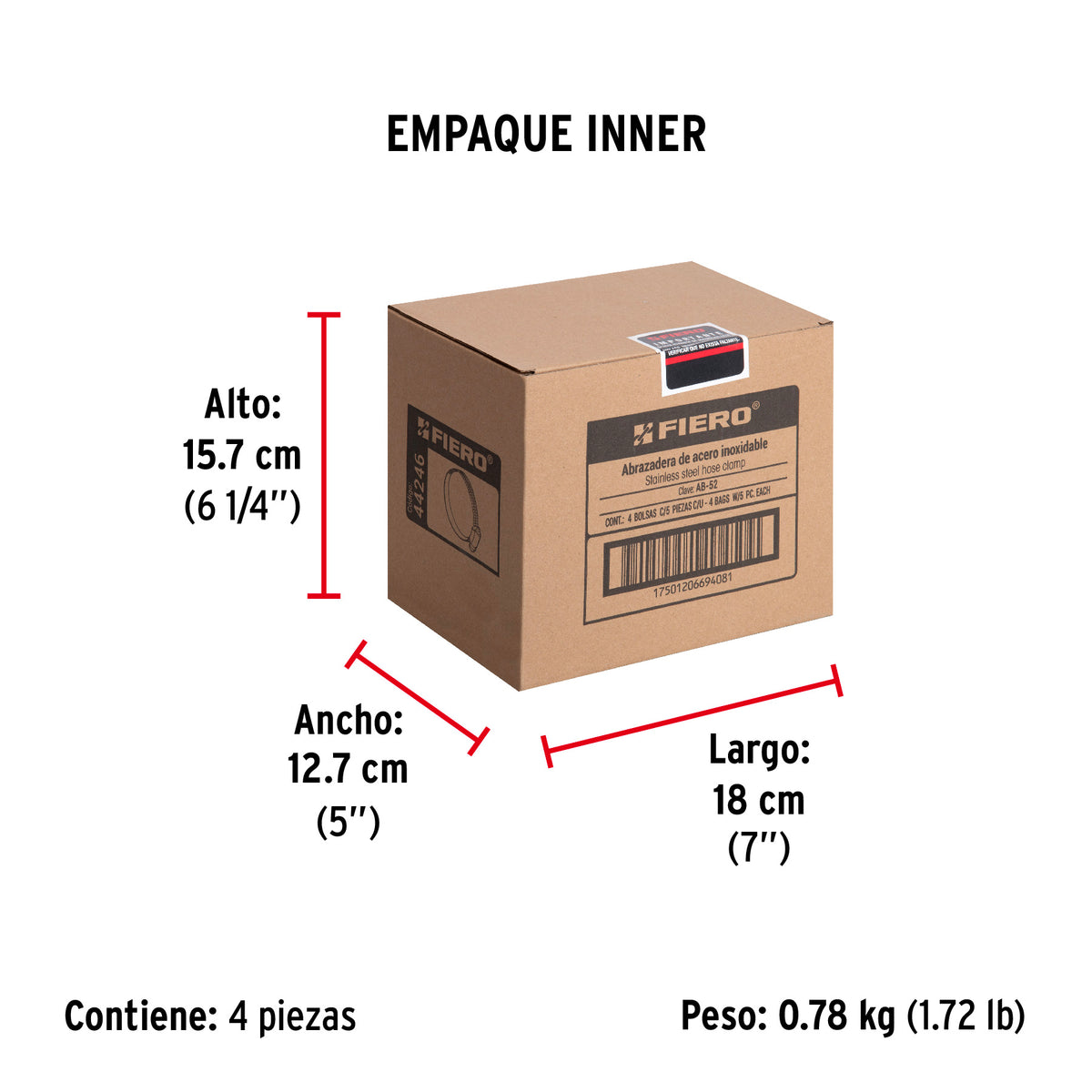 Abrazadera reforzada, # 52, 3-13/16 - 3-3/4", bolsa 5 pzas