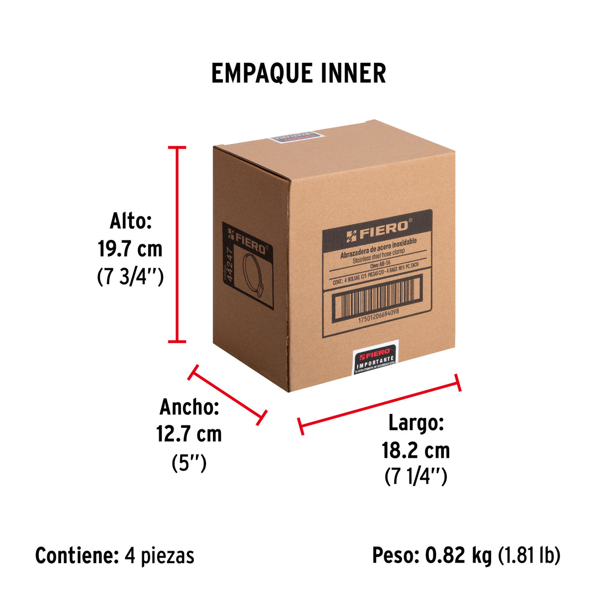 Abrazadera reforzada, # 56, 3-1/16 - 4", bolsa 5 piezas
