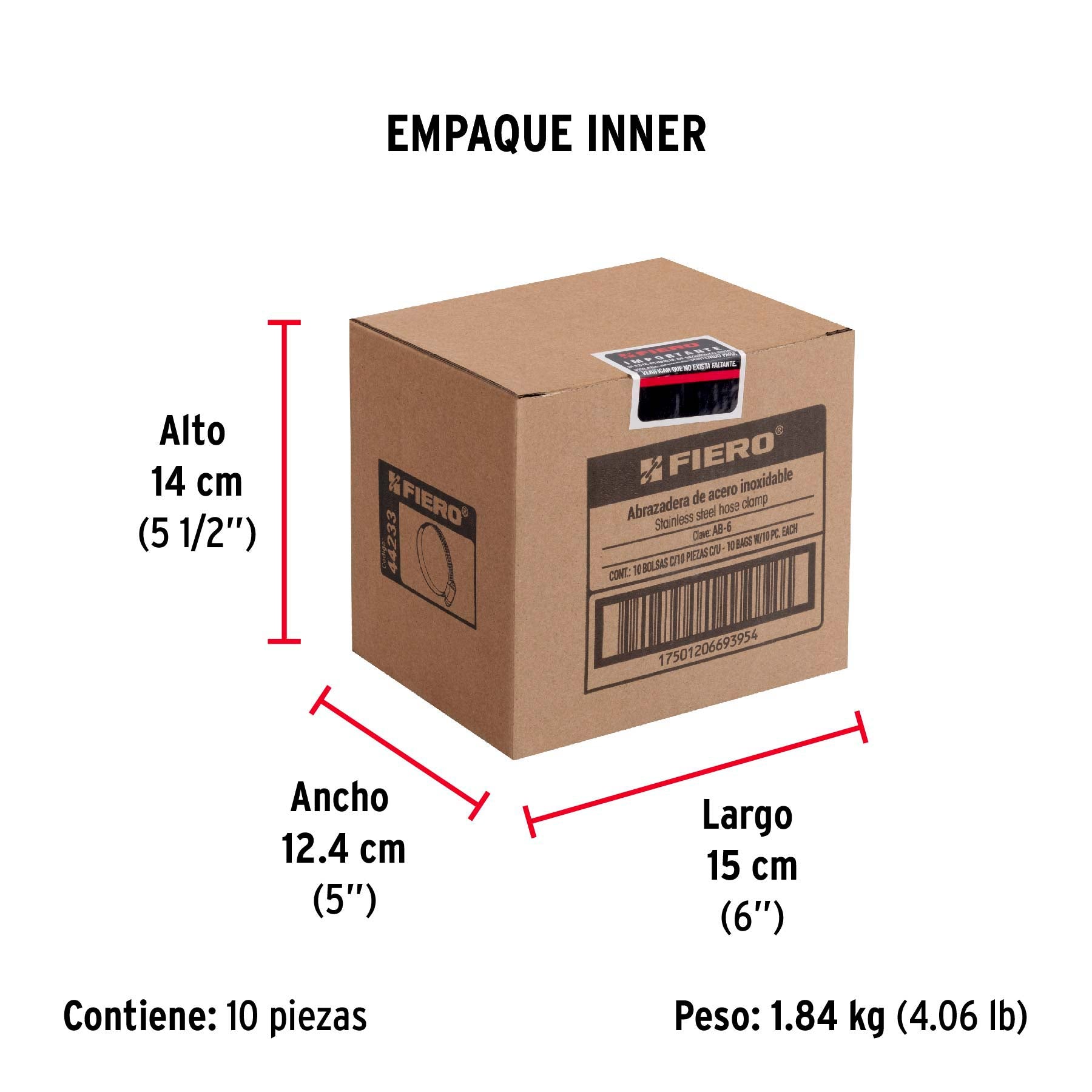 Abrazadera reforzada, # 6, 1/2 - 3/4", bolsa 10 pzas