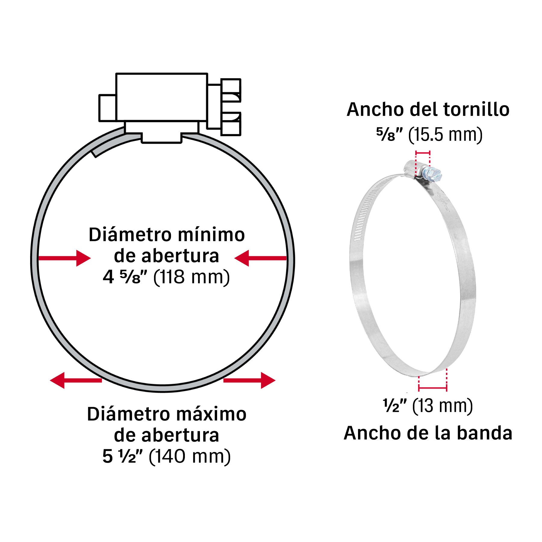 Abrazadera reforzada, # 80, 4-5/8 - 5-1/2", bolsa 5 pzas