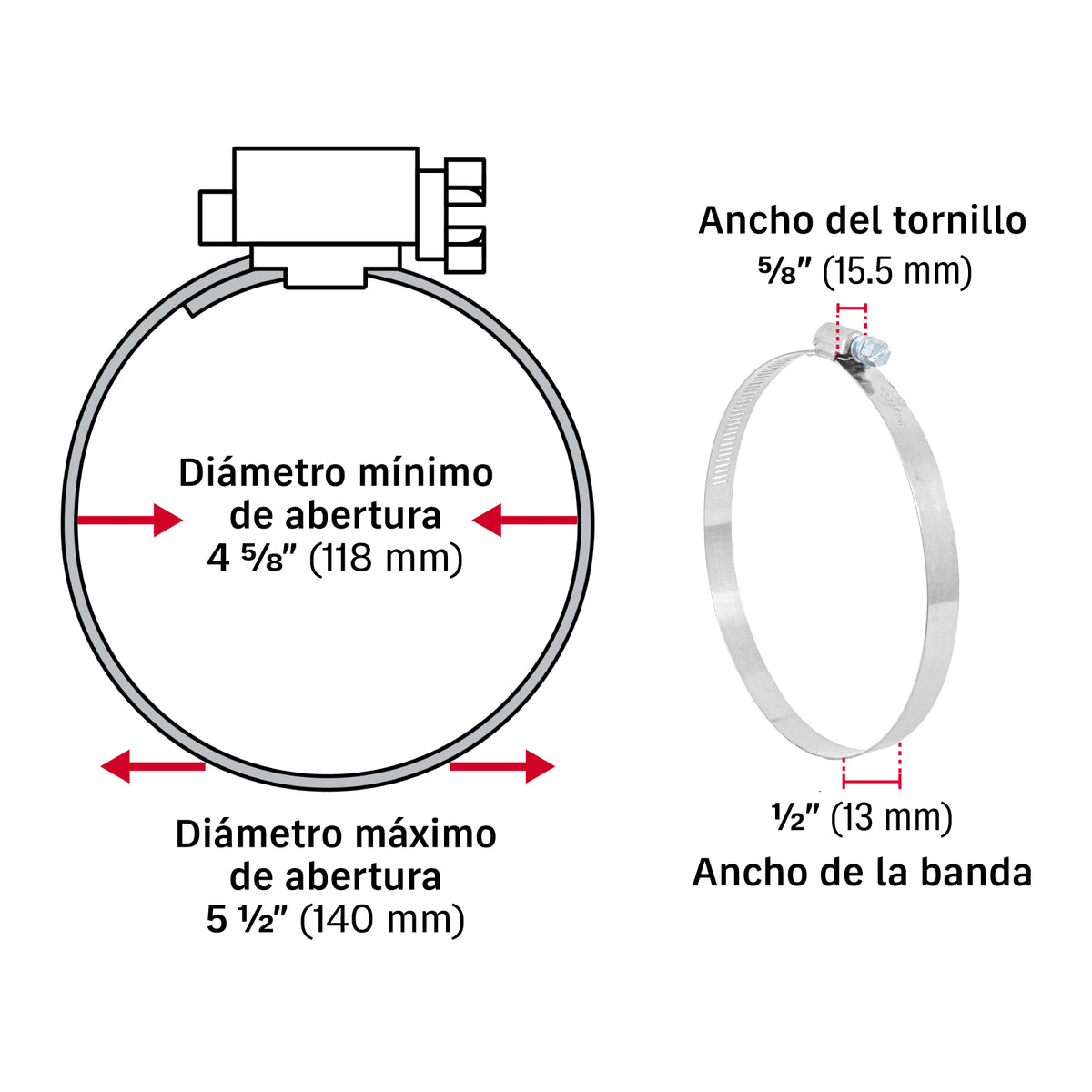 Abrazadera reforzada, # 80, 4-5/8 - 5-1/2", bolsa 5 pzas