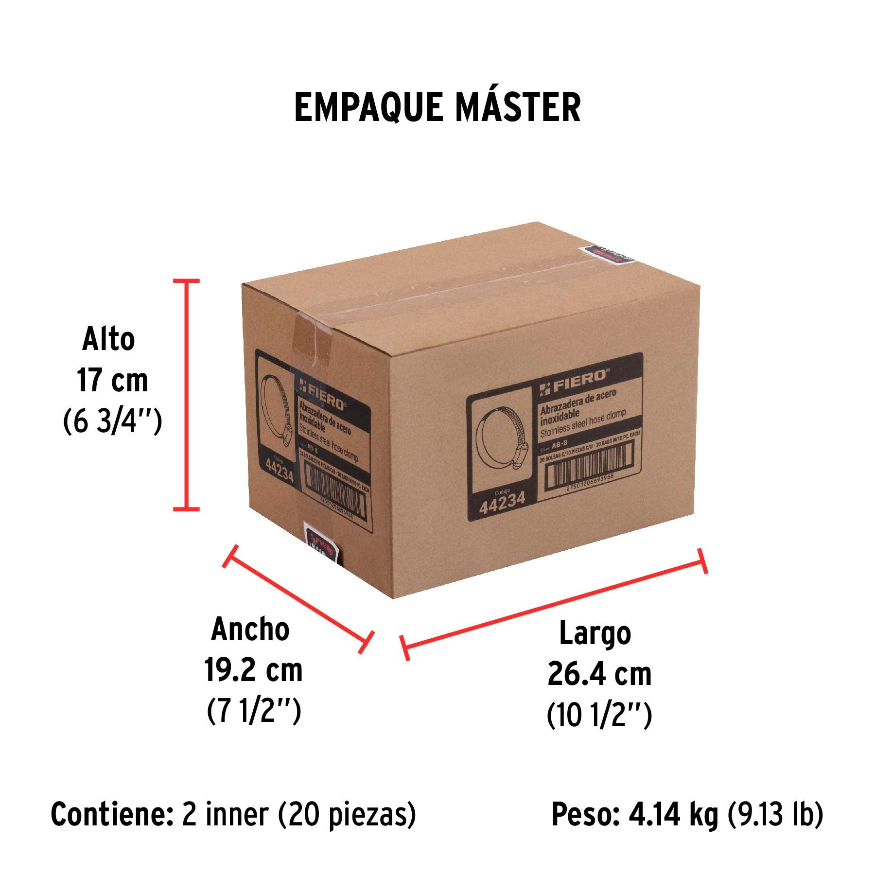 Abrazadera reforzada, # 8, 5/8 - 7/8", bolsa 10 pzas