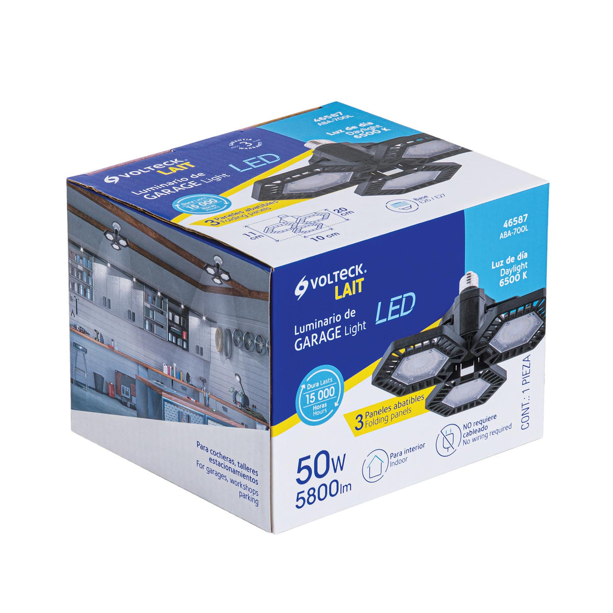Luminario de LED 65 W, aluminio con 3 paneles abatibles