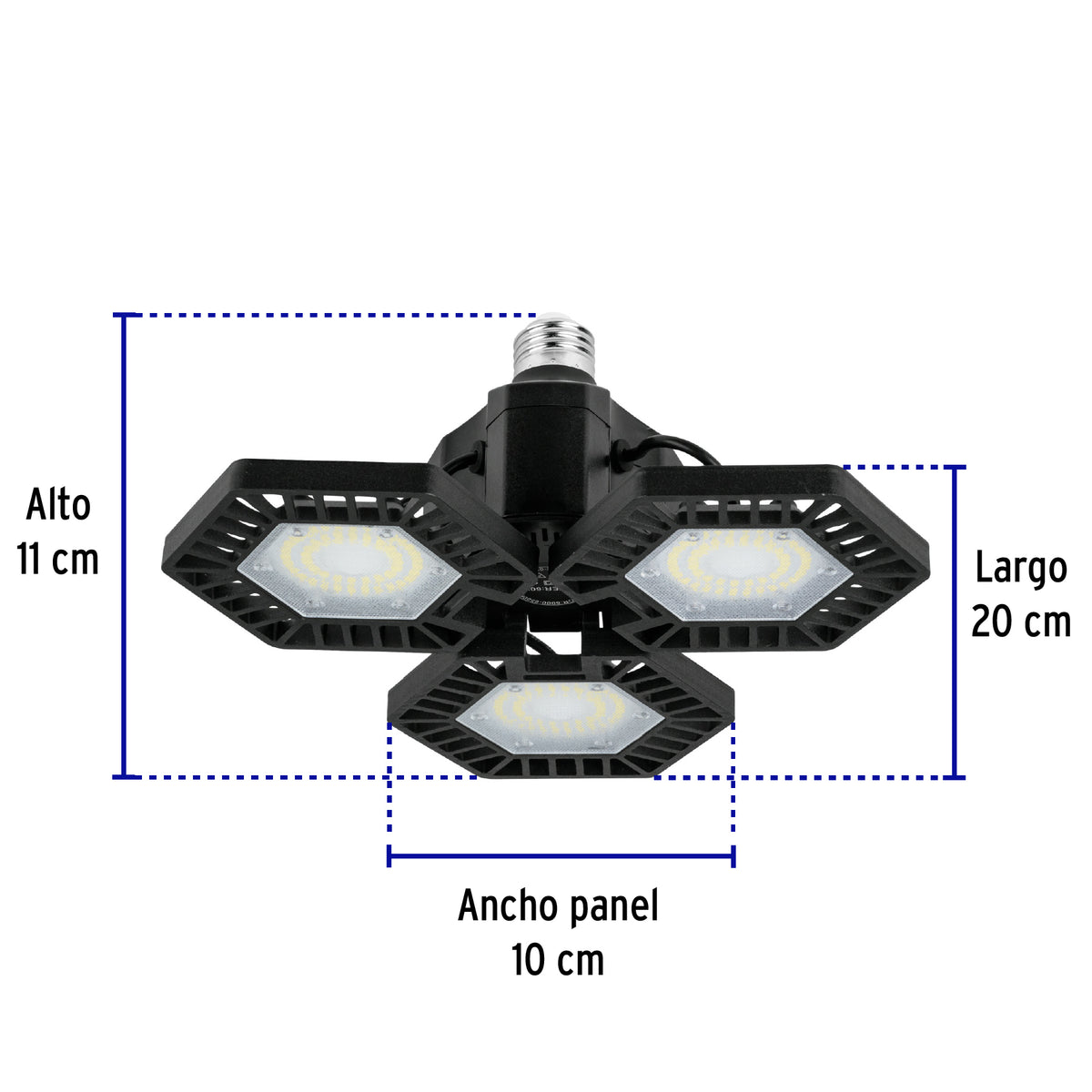 Luminario de LED 65 W, aluminio con 3 paneles abatibles