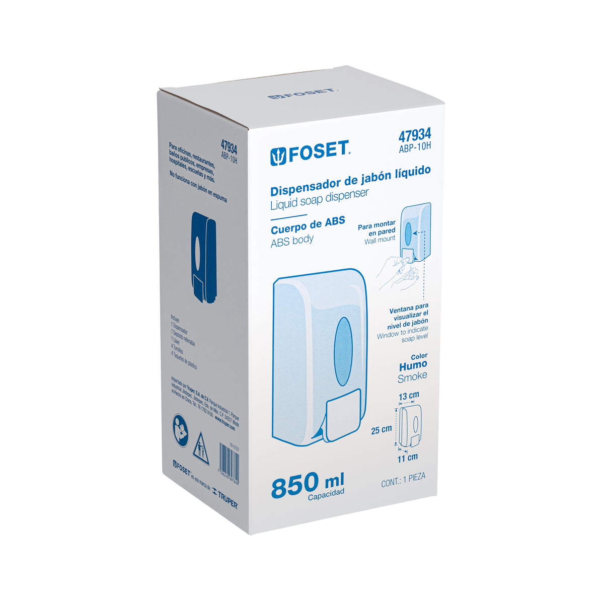 Dosificador de ABS para jabón líquido, humo, Foset