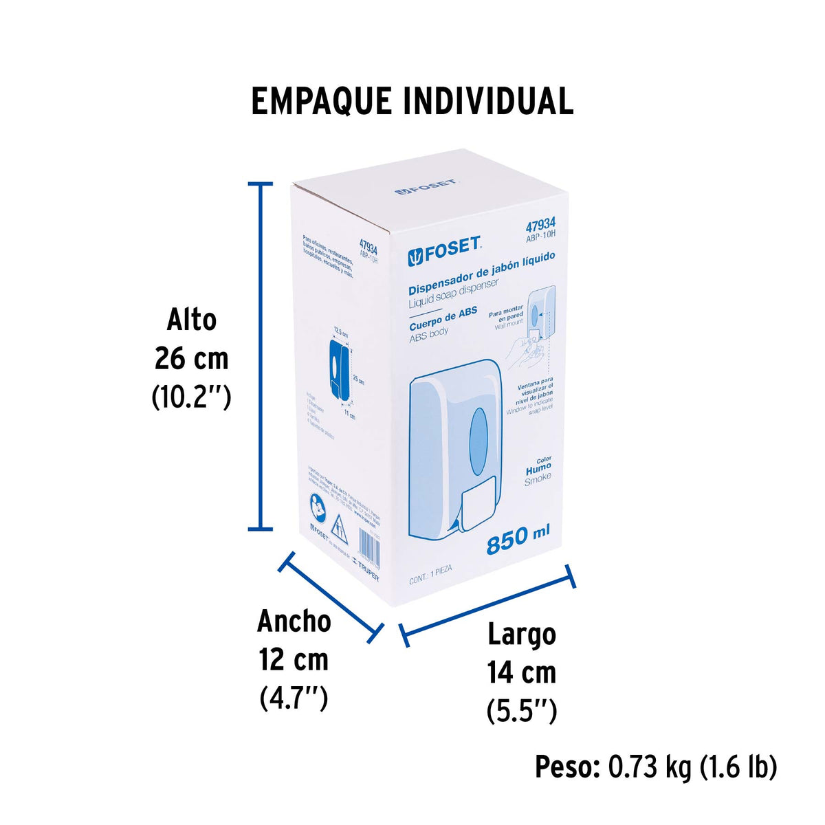 Dosificador de ABS para jabón líquido, humo, Foset