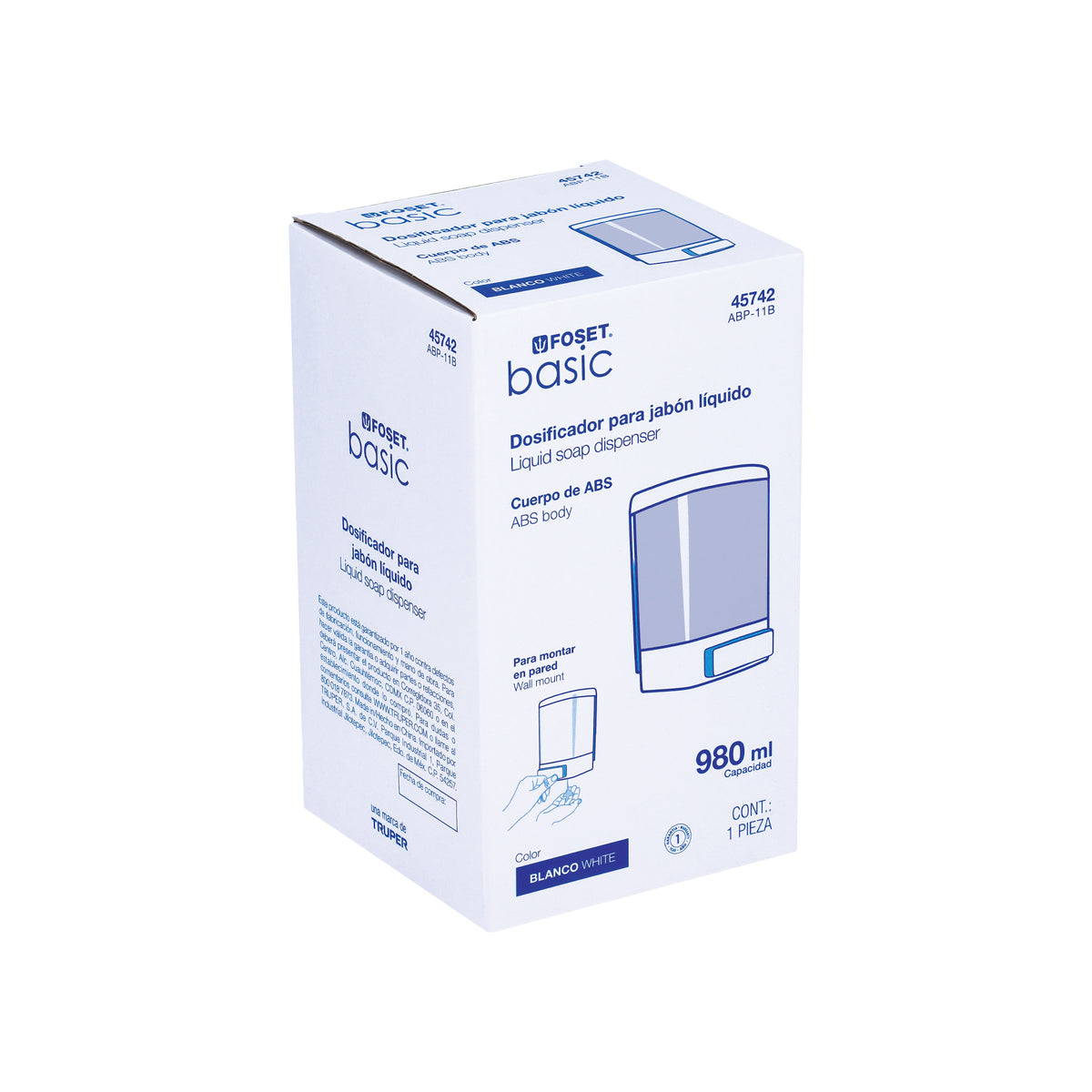 Dosificador para jabón líquido, blanco, Foset Basic