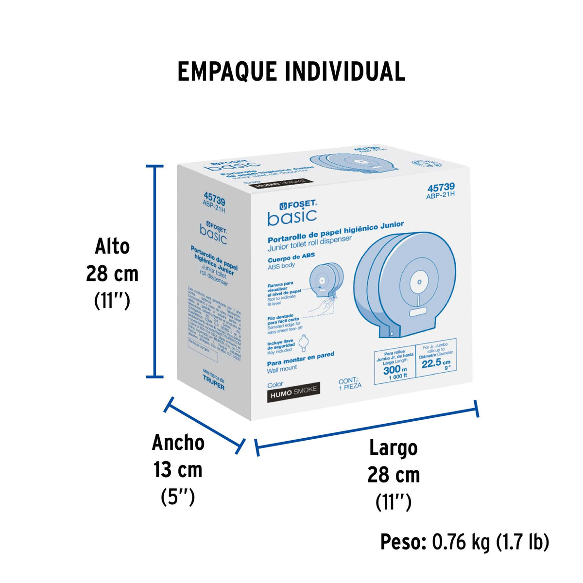 Portarollo junior de ABS, humo, Foset Basic