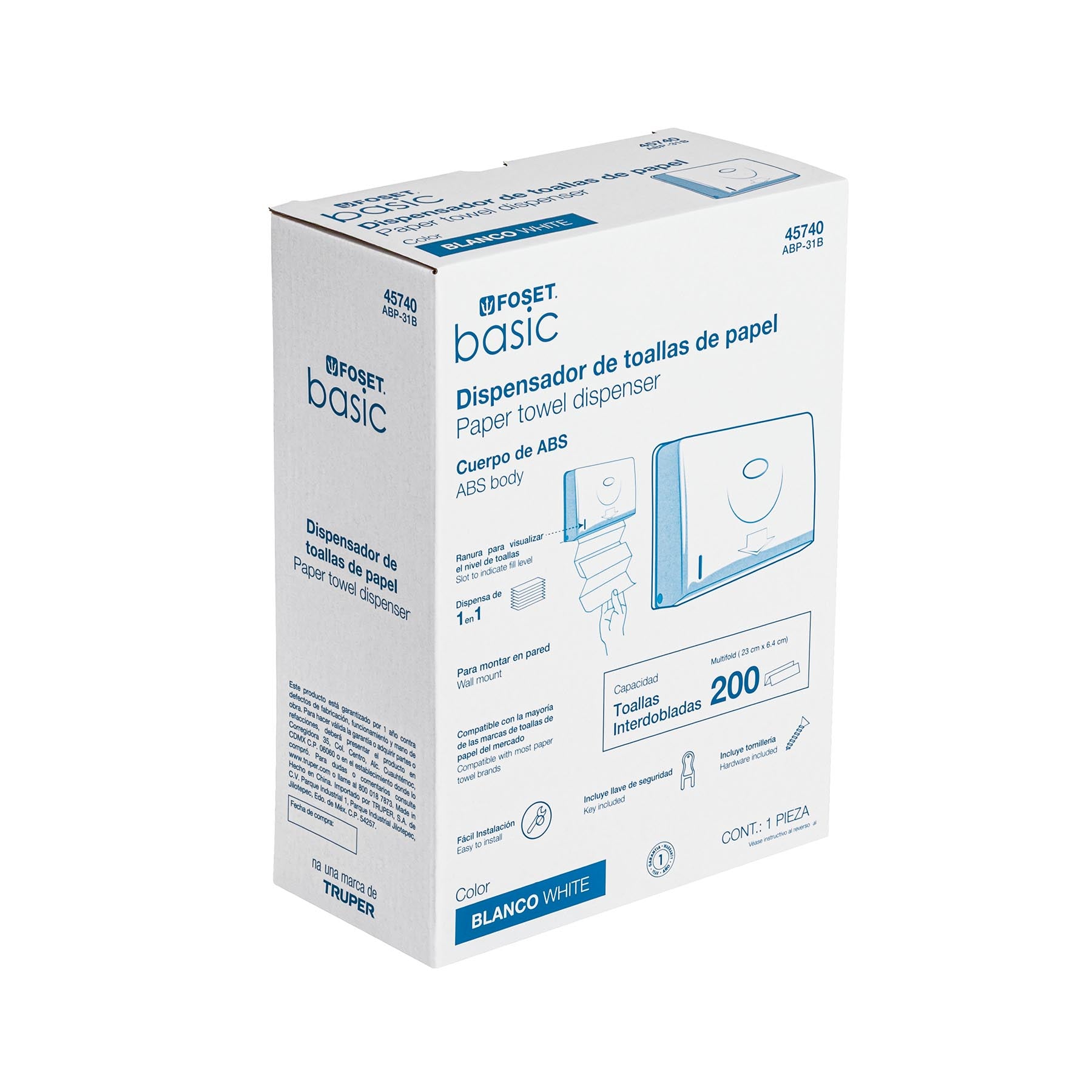 Dispensador junior p/toallas de papel, blanco, Foset Basic