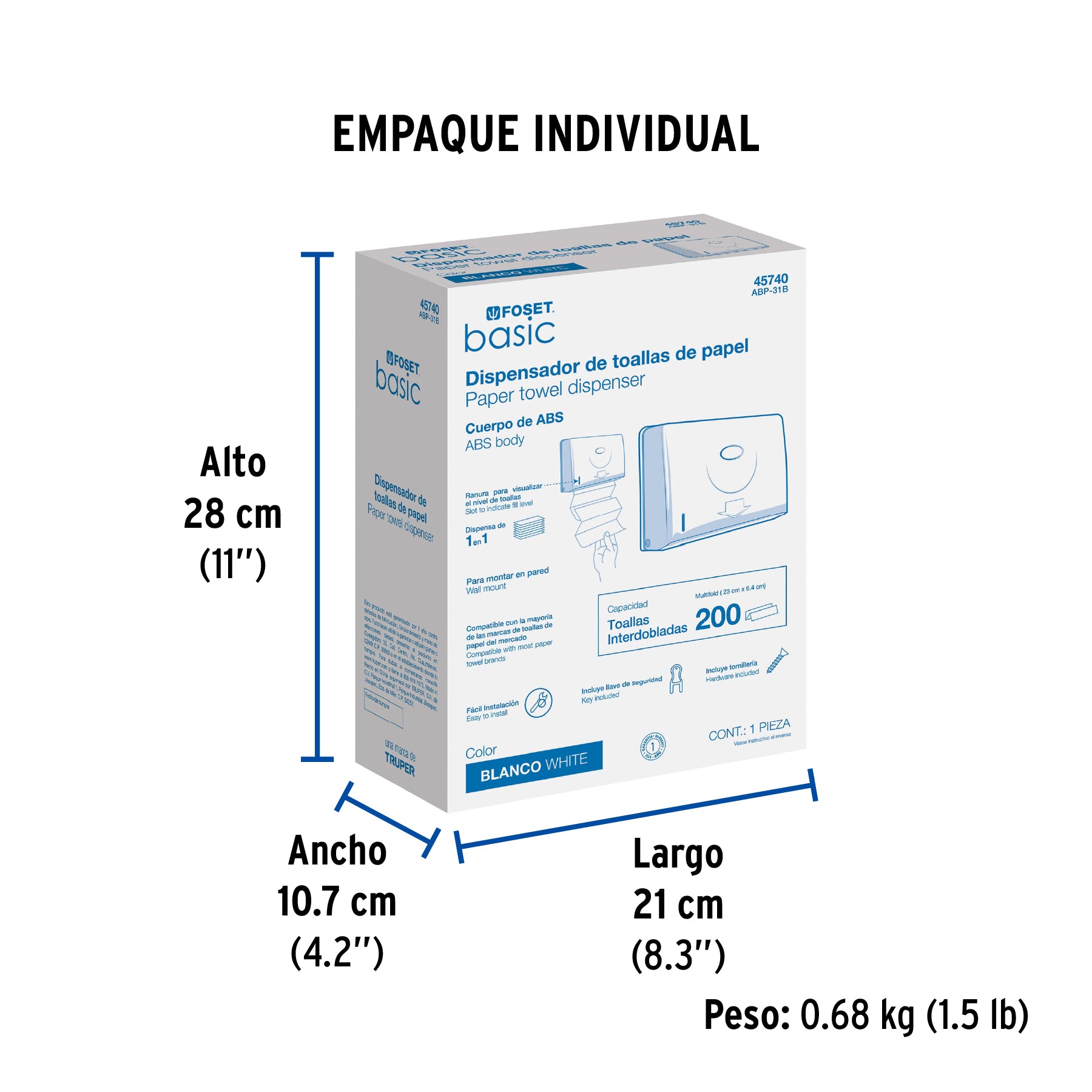 Dispensador junior p/toallas de papel, blanco, Foset Basic