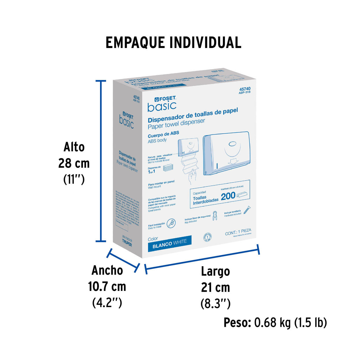 Dispensador junior p/toallas de papel, blanco, Foset Basic