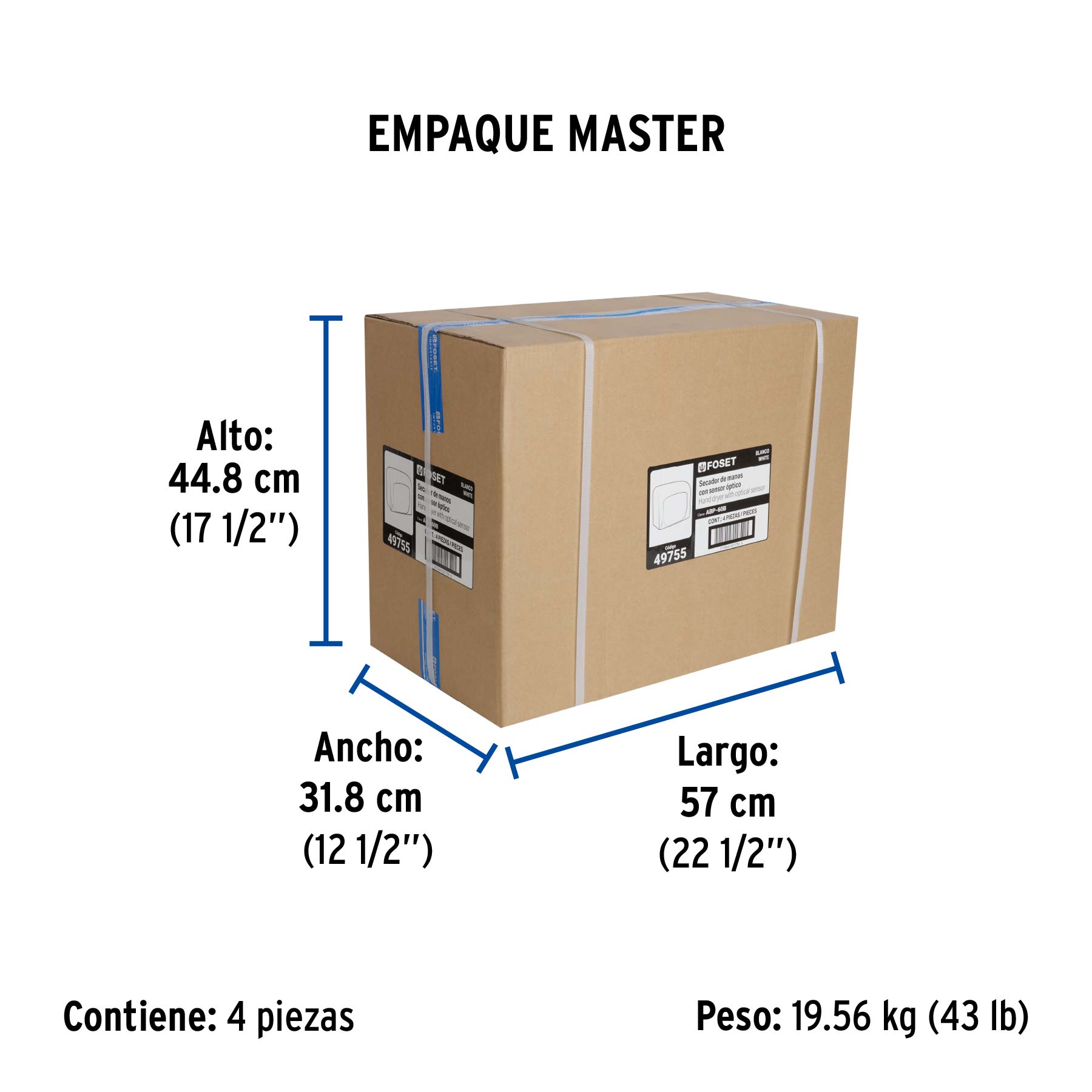 Secador de manos con sensor óptico, acero, blanco, FOSET