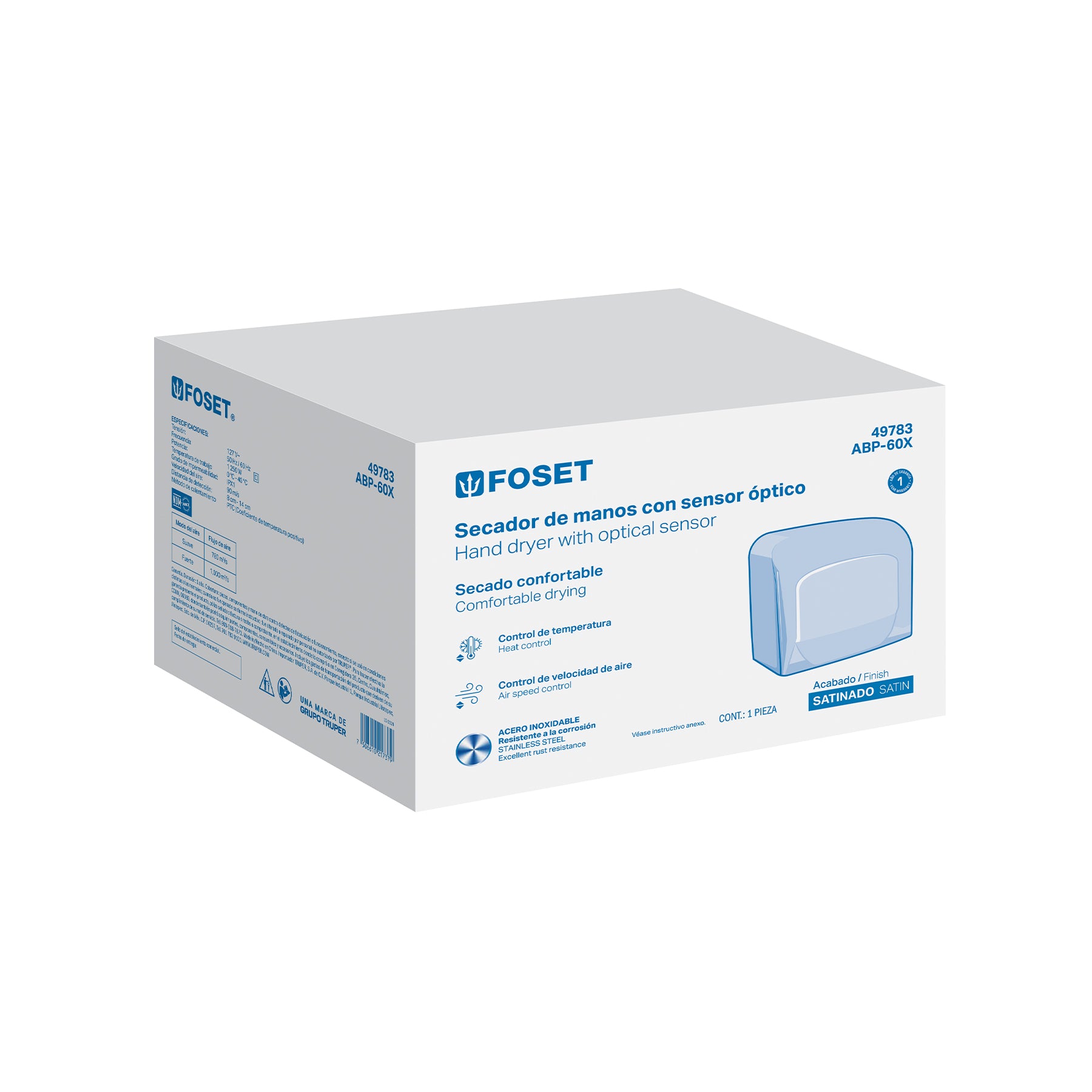 Secador de manos con sensor óptico, acero inoxidable, FOSET