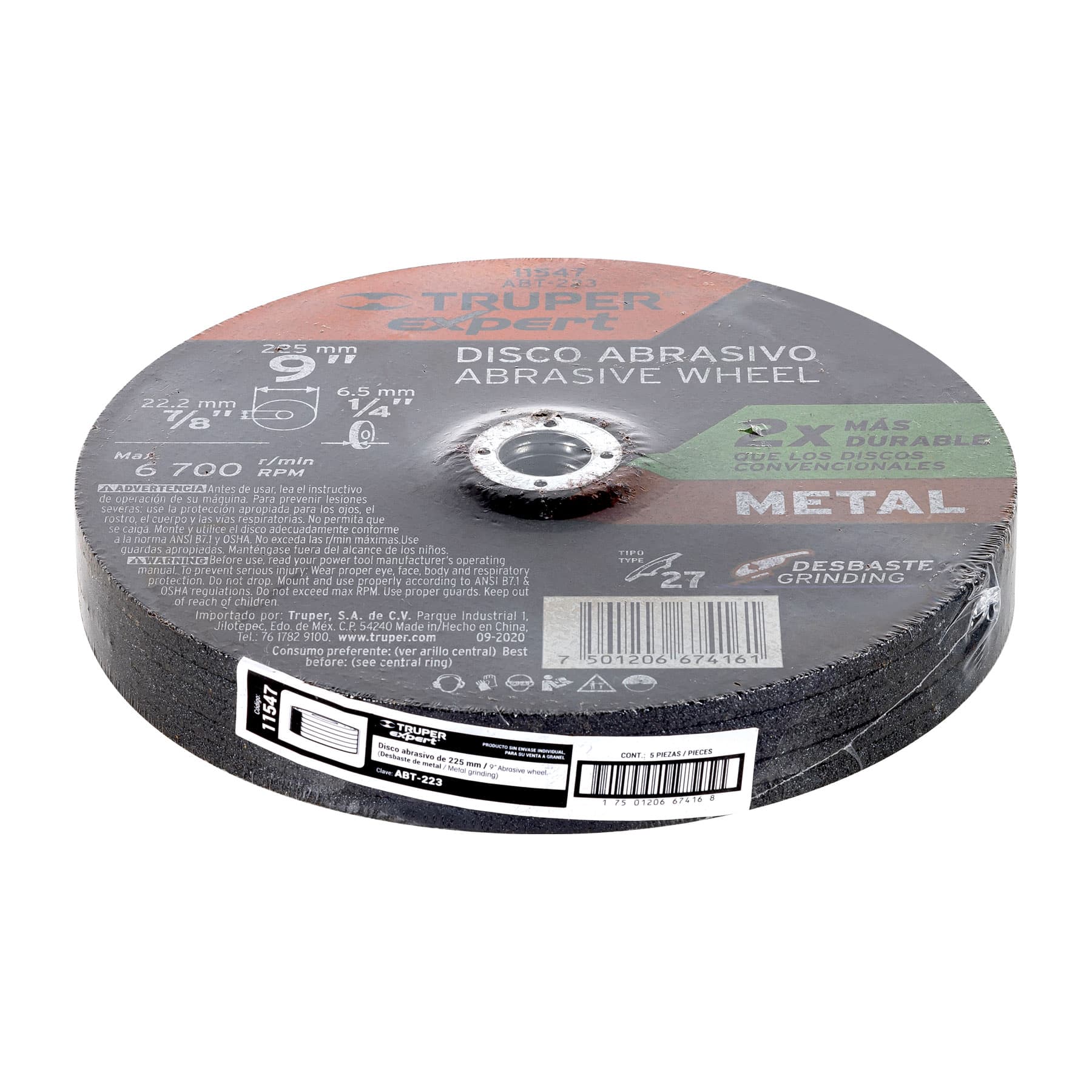 Disco desbaste metal, tipo27,diámetro 9",alto rendimiento