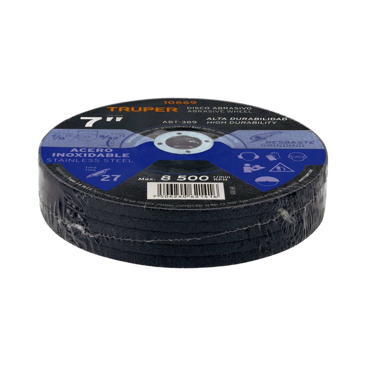 Disco para desbaste de acero inoxidable, tipo 27, 7"