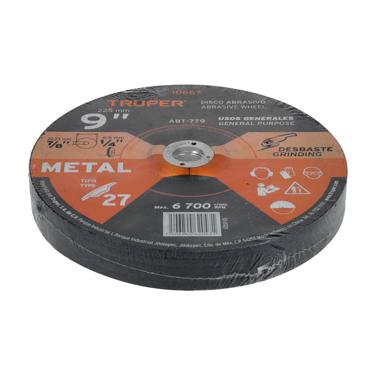Disco para desbaste de metal, tipo 27, diámetro 9"
