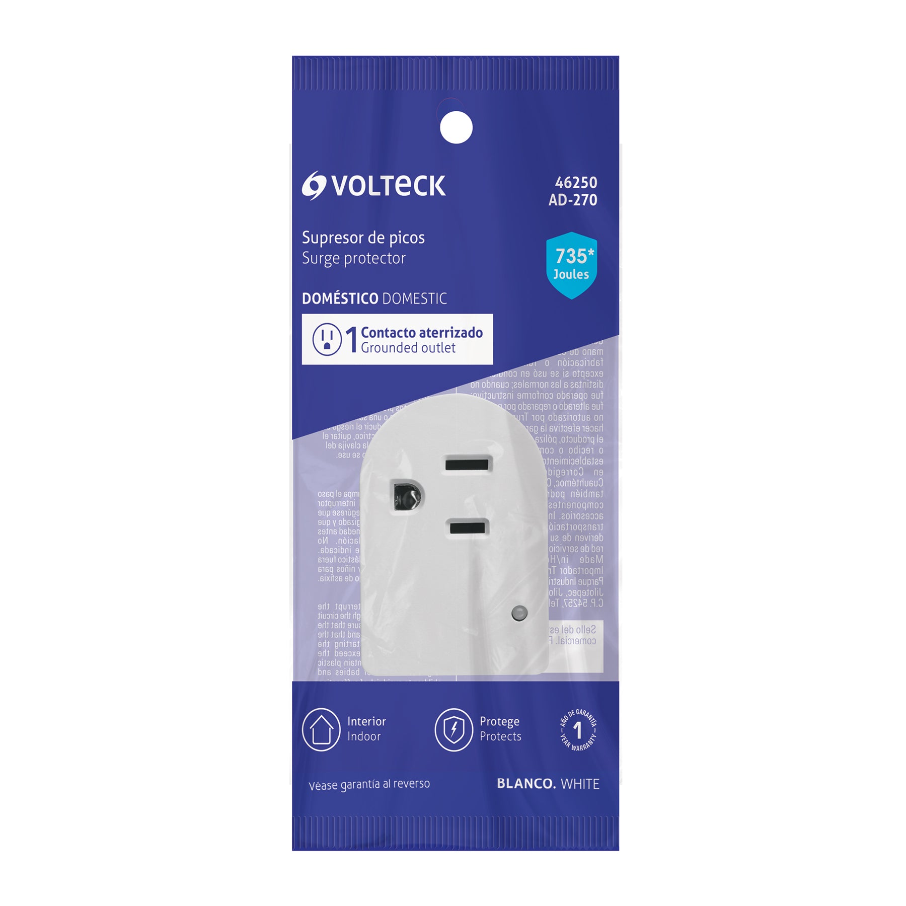 Adaptador con supresor de picos 270 joules, Volteck